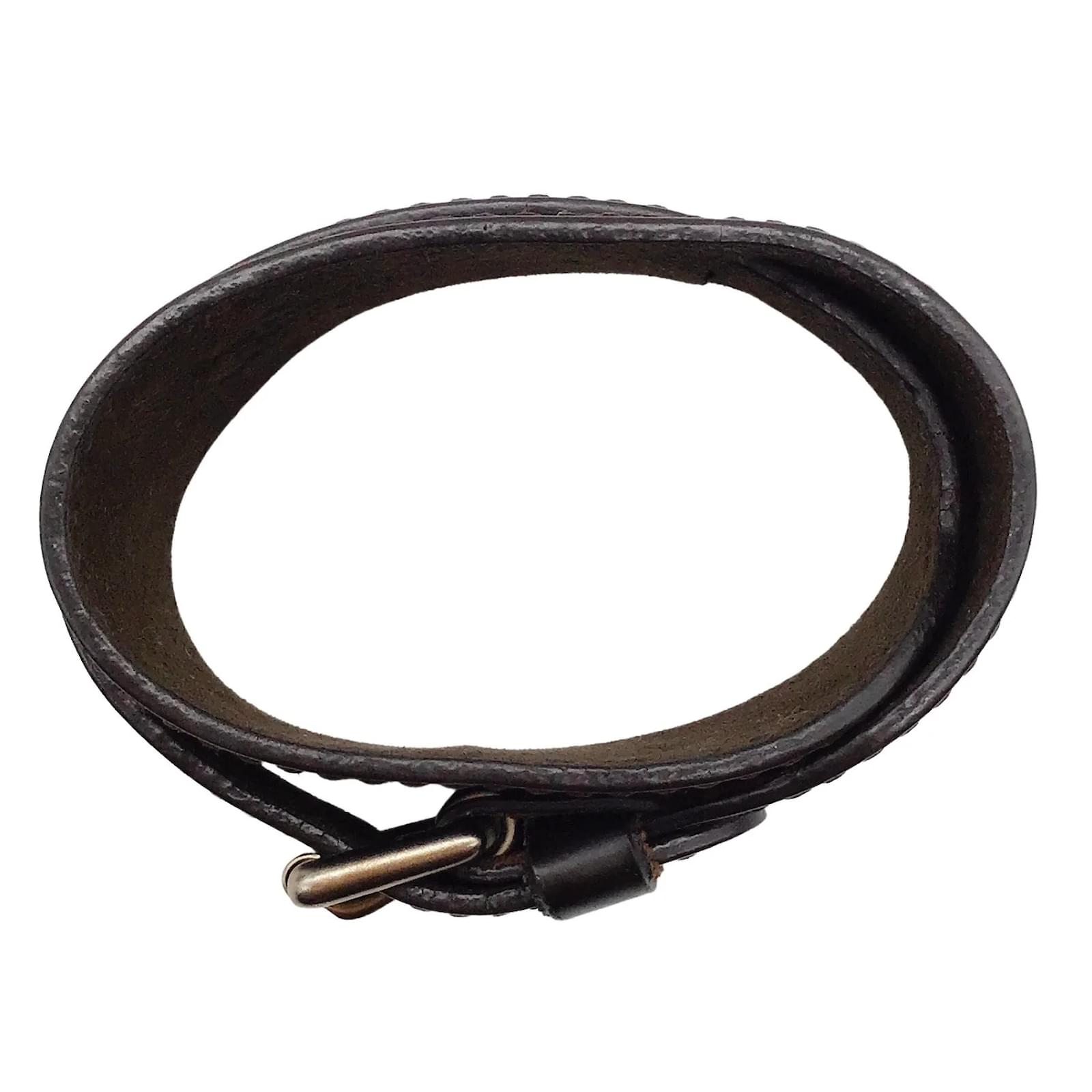 Louis Vuitton Brown Leather Mono Embossed Buckle Bracelet