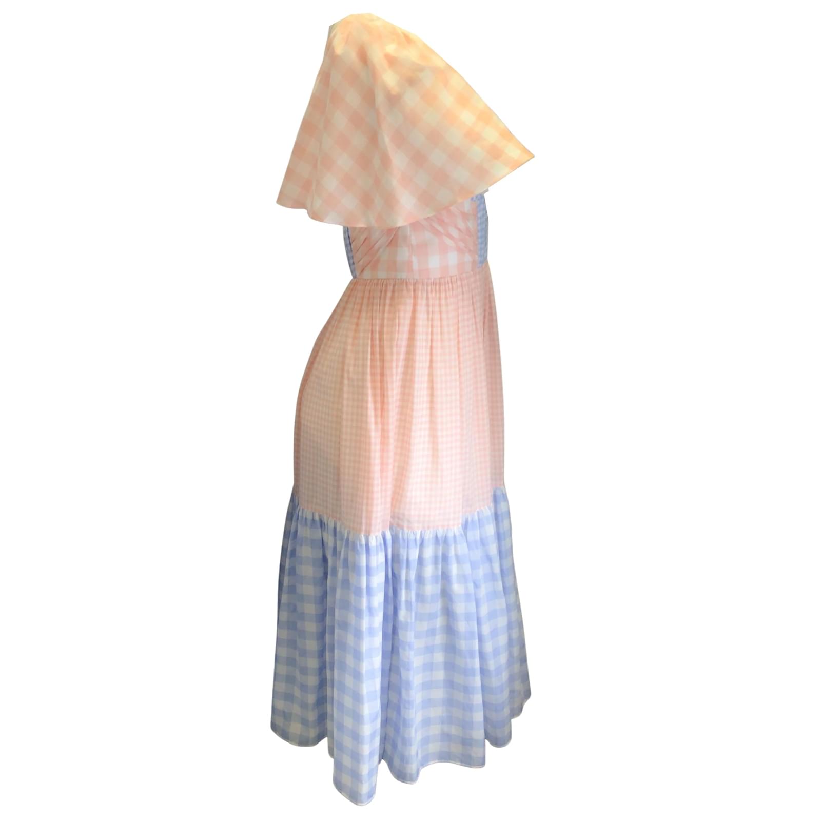 Prabal Gurung Pink Blue Short Sleeved Gingham Midi Dress