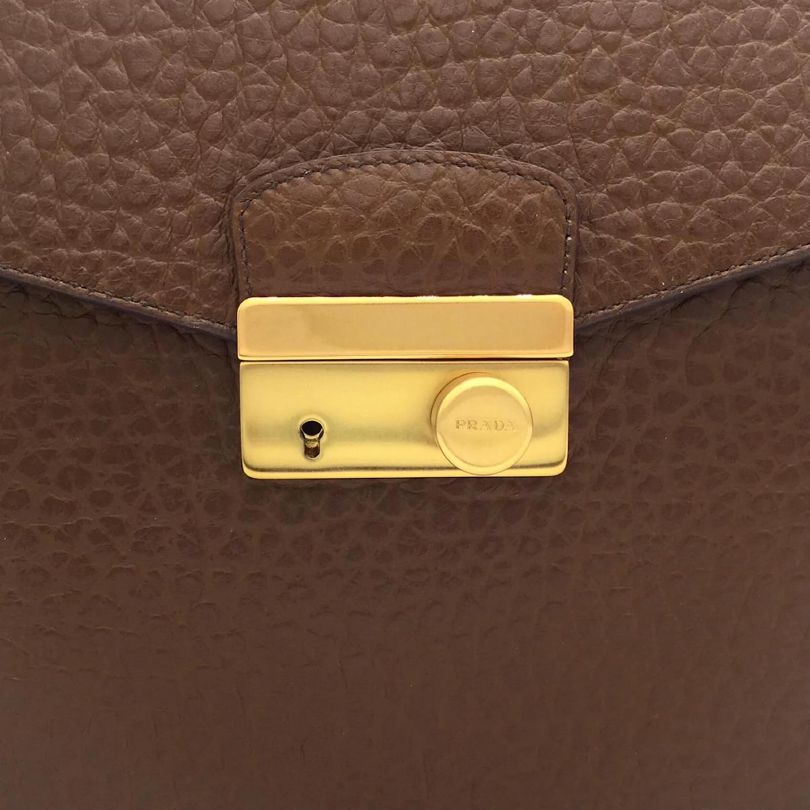 Prada Berlino Sound Brown Pebbled Leather Shoulder Bag ref