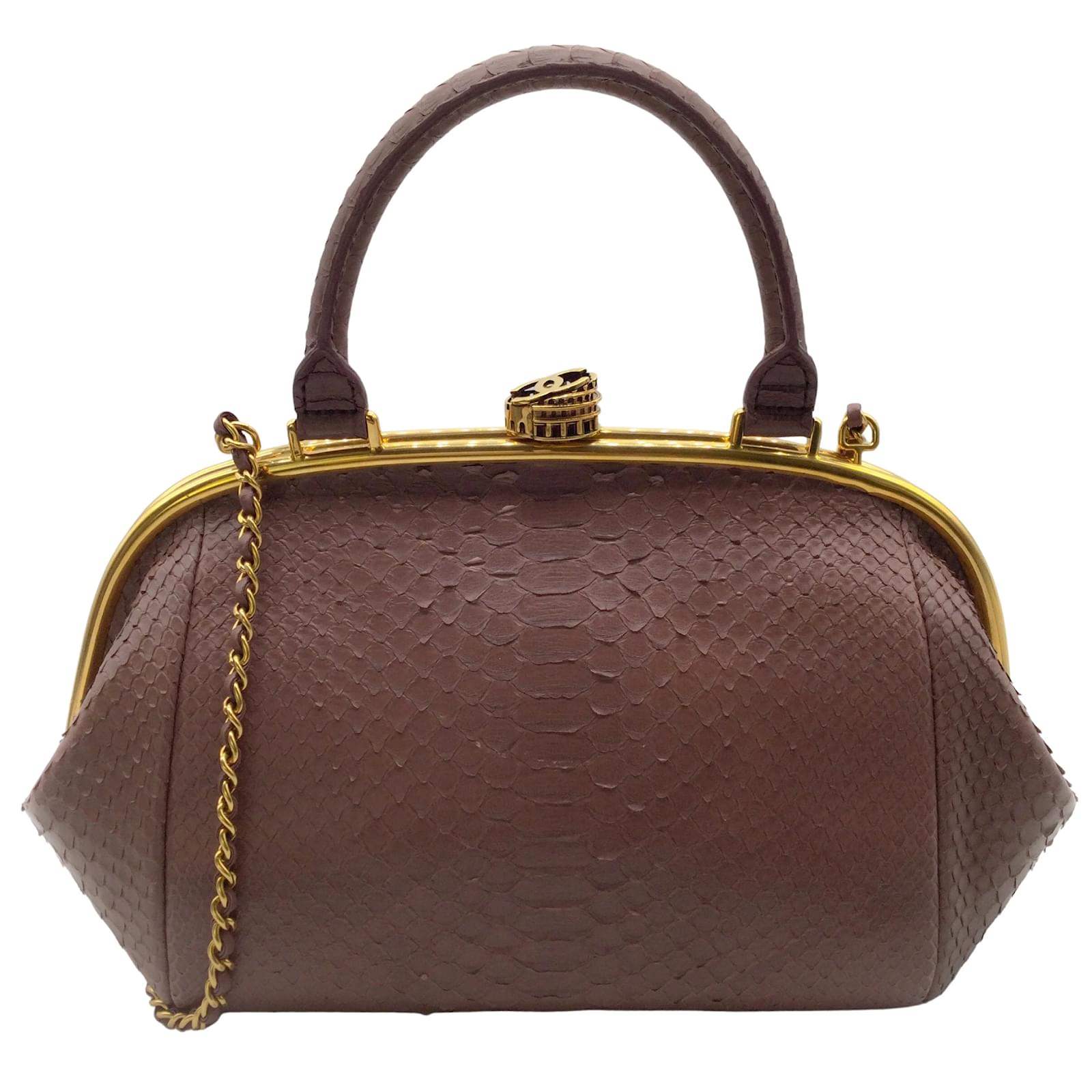 Handbags Chanel Chanel Bowling 2016 Retro Donna Large Mauve Python Skin Leather Shoulder Bag