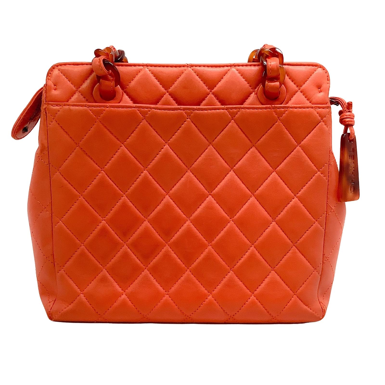 Chanel Vintage Orange Lambskin Leather Quilted Shoulder Bag with Tortoise  Acrylic Hardware ref.939059 - Joli Closet