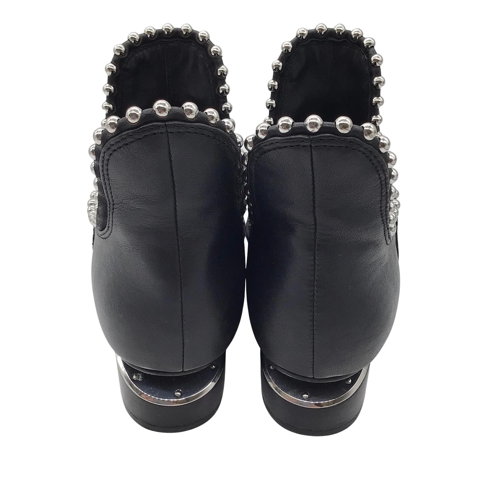 Alexander Wang Black Silver Studded Pull-On Leather Ankle Boots