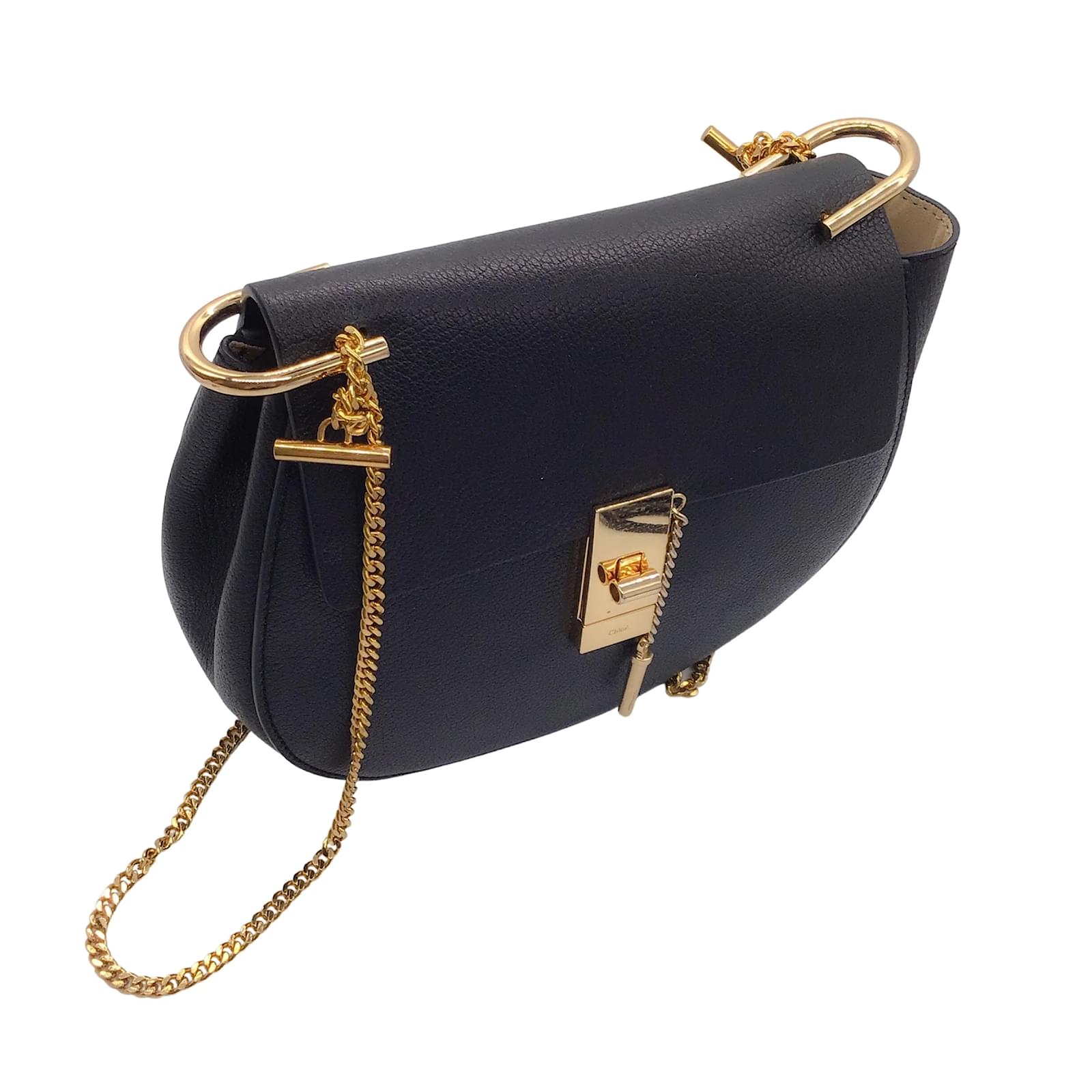 【CHLOE】SHOULDER BAG Chloé Chloe Drew Black / Gold Chain Strap Grained Leather