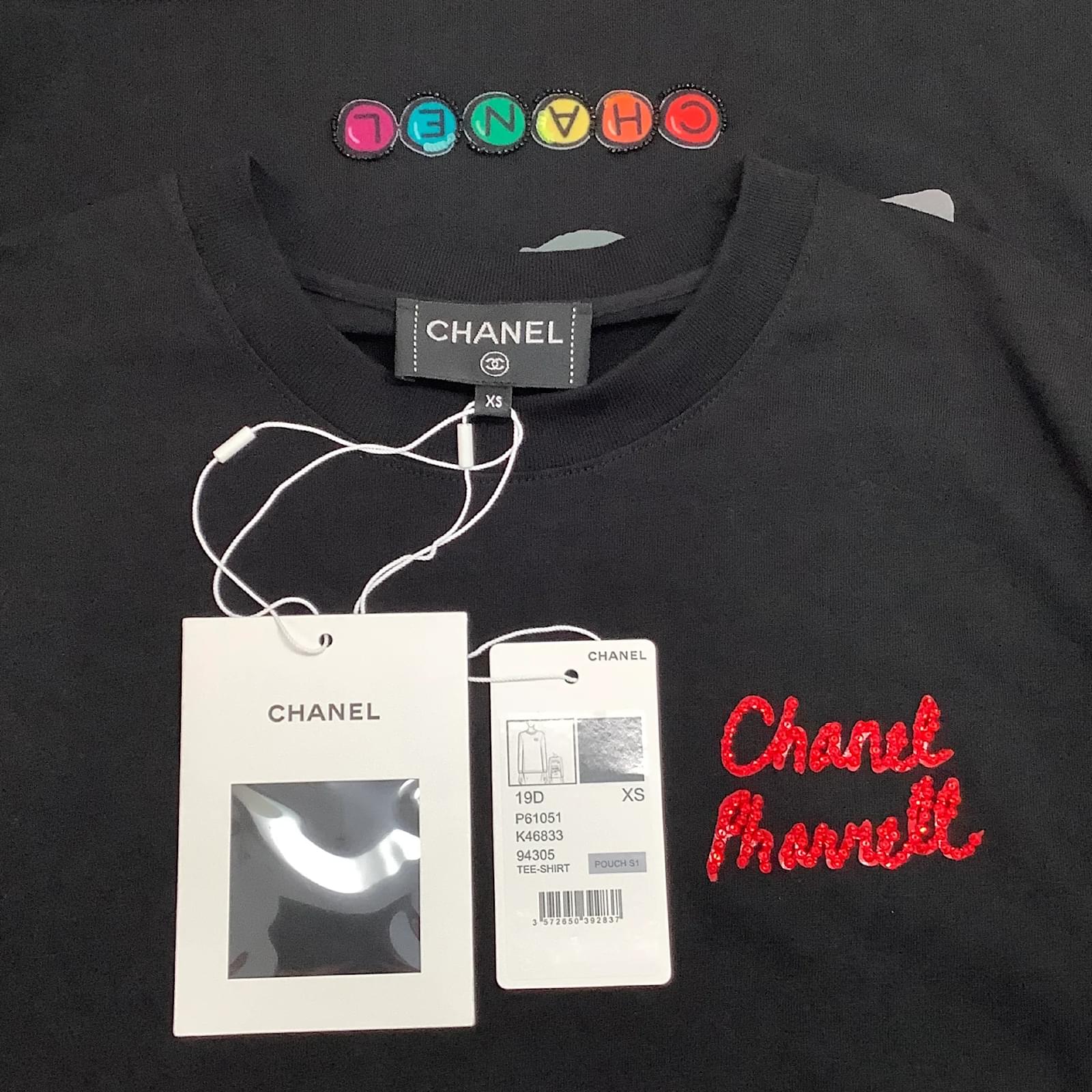 Tops Chanel Chanel Black Cotton Long Sleeve Pharrell Wish List Tee Shirt
