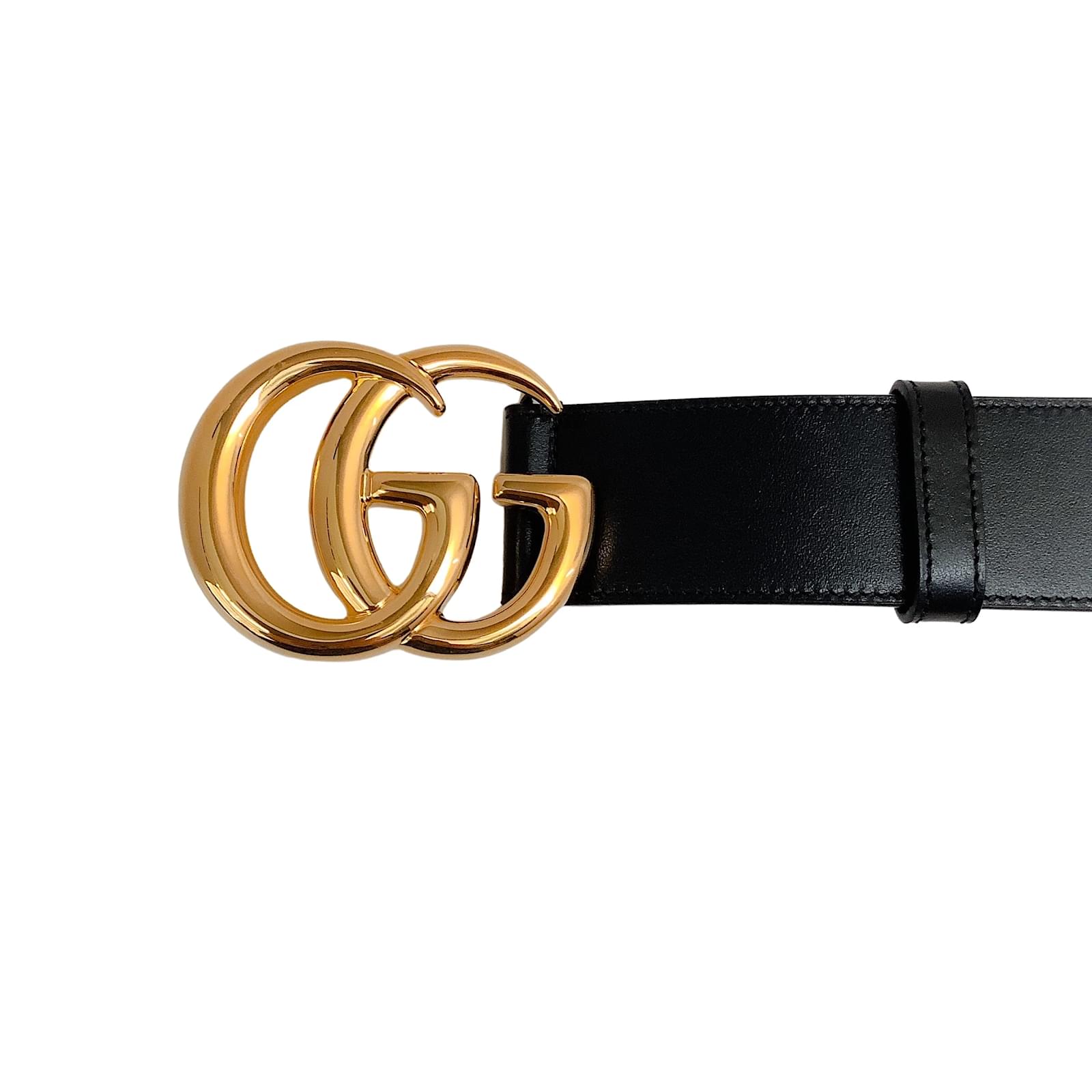 Gucci Wide Black Leather Belt with Gold GG Logo Buckle ref.942234