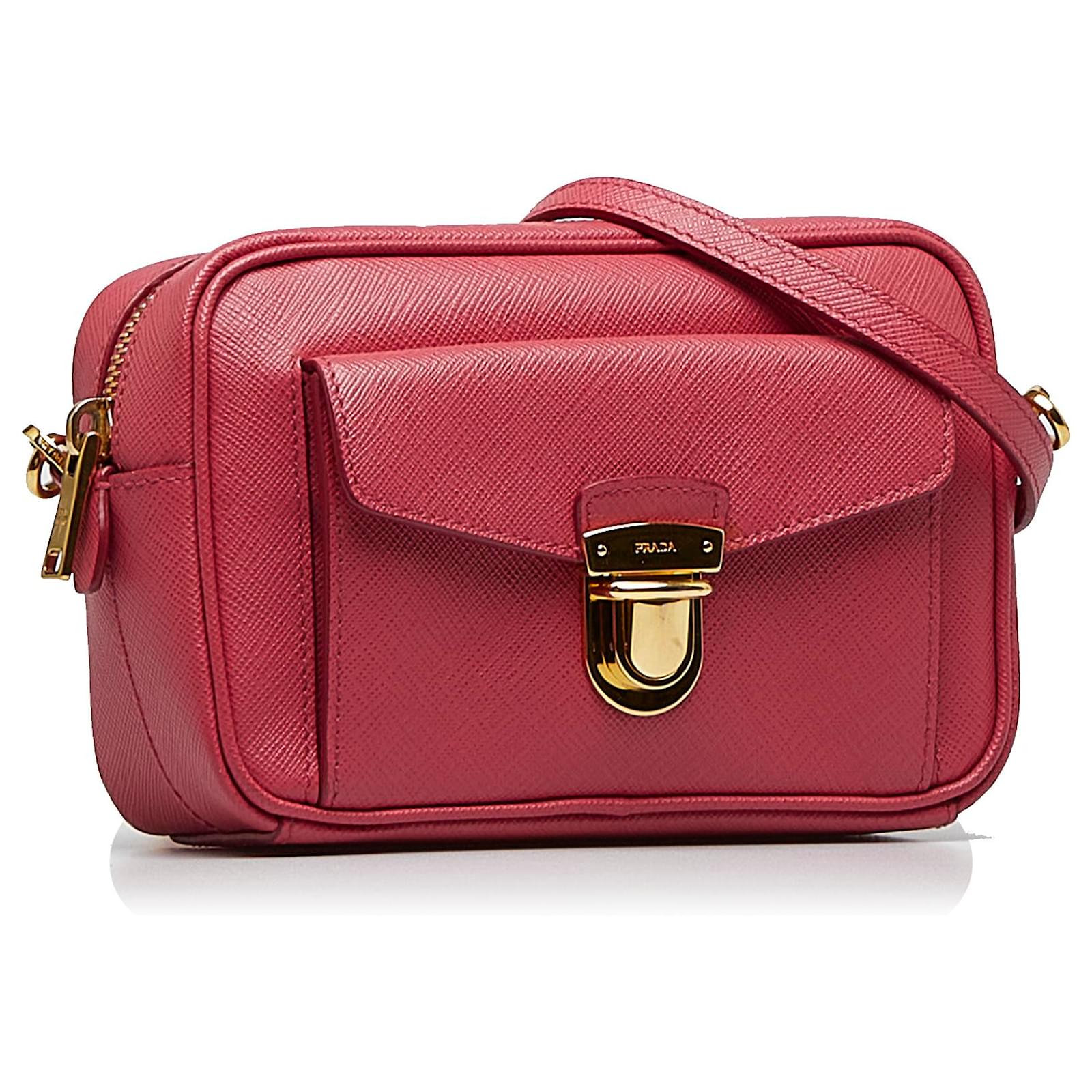 Prada Soft Calf-Trimmed Saffiano Shoulder Bag - Pink Shoulder Bags