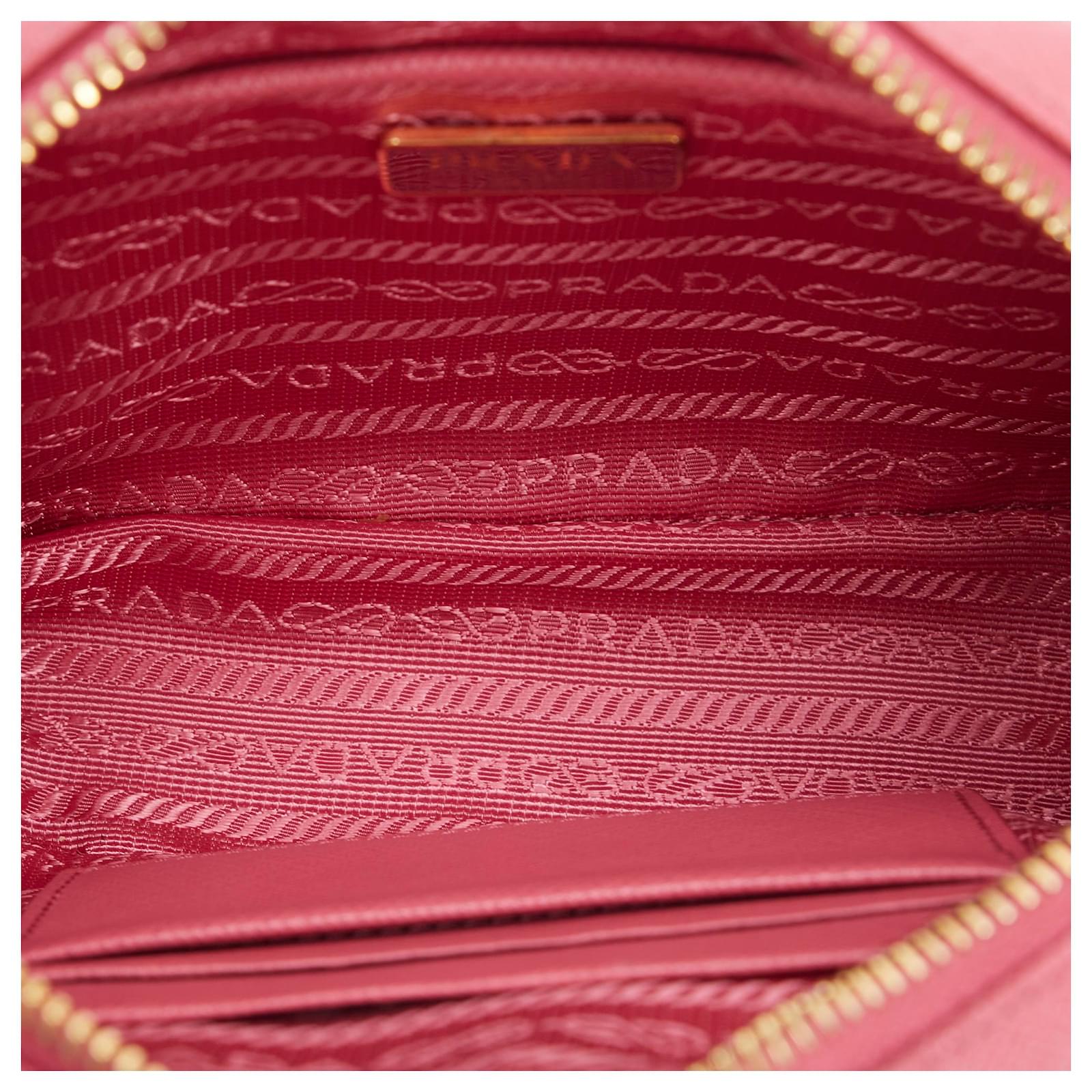 Prada Pink Saffiano Vernice Leather Flap Wallet On Strap