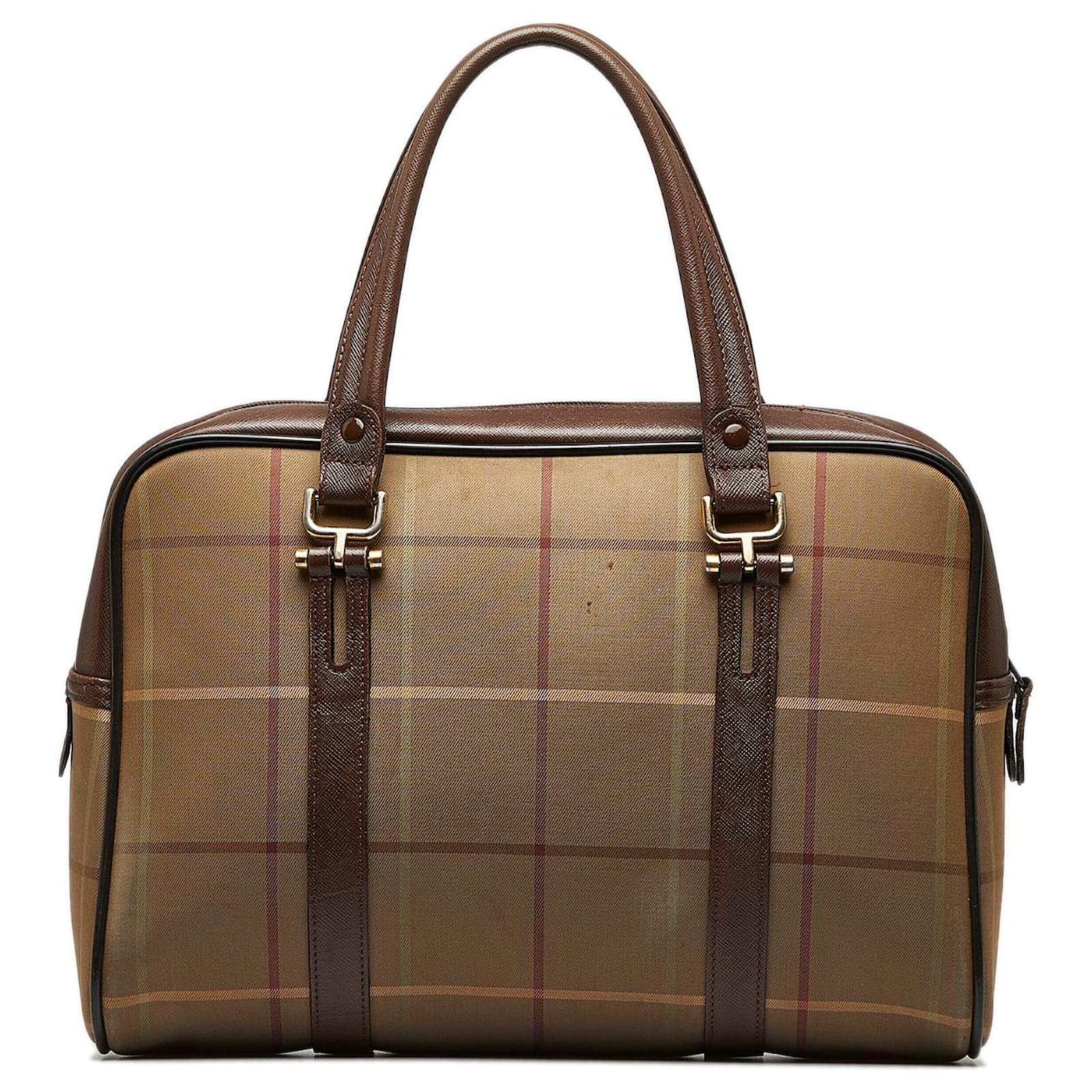 BURBERRY-Nova-Plaid-PVC-Leather-Boston-Bag-Hand-Bag-Beige-Brown