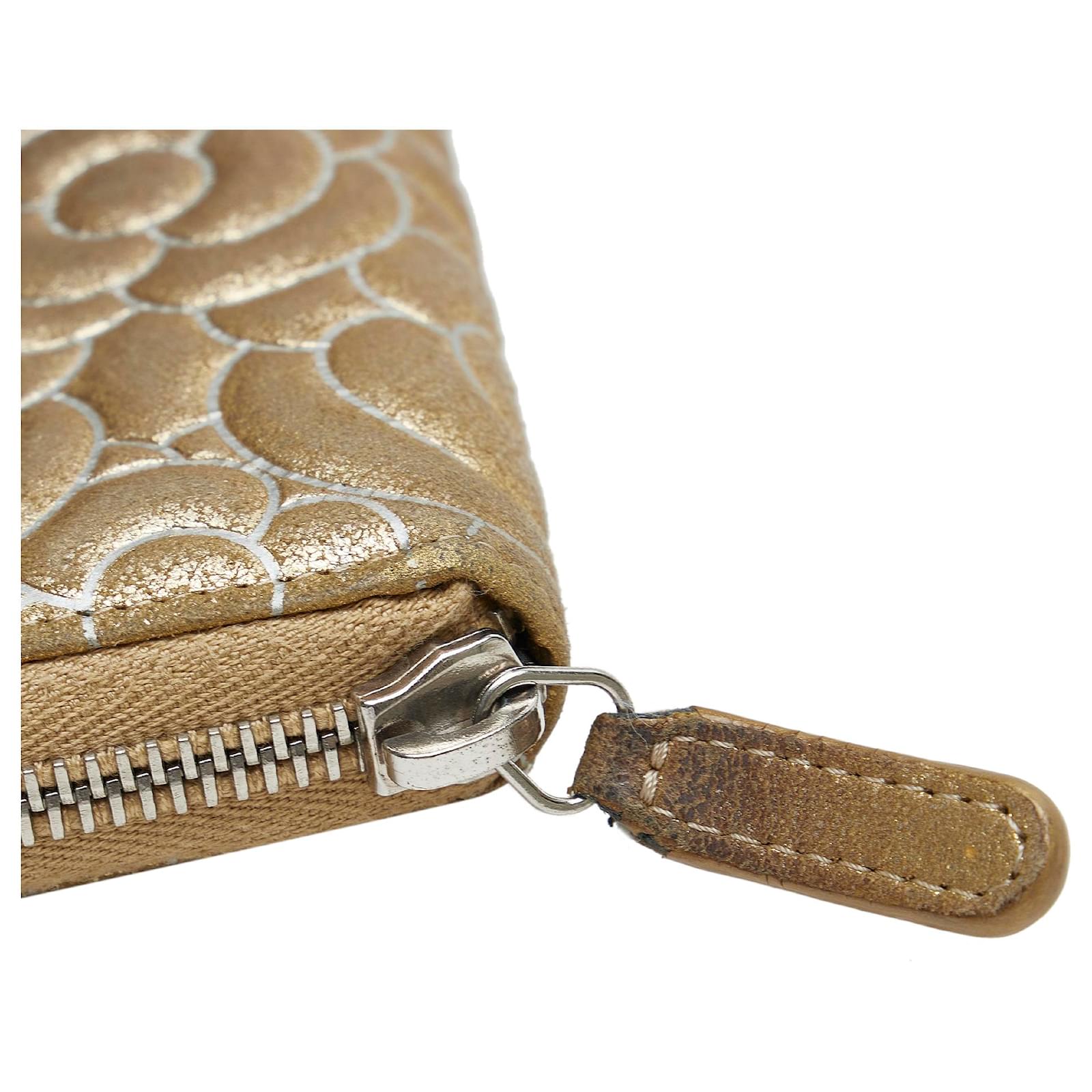 Chanel Gold Lambskin Leather Matelasse Zip Around Long Wallet