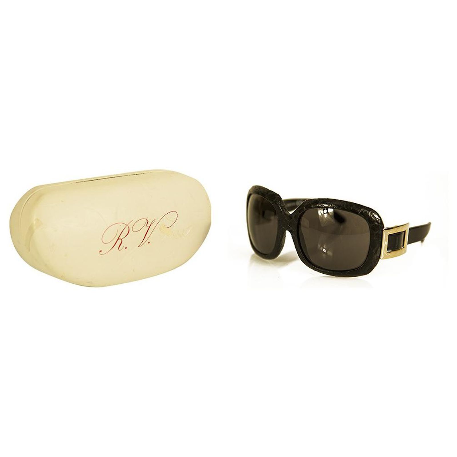 Roger Vivier RV4 Black Crocodile Effect Frame Gold Buckle  display picture 1