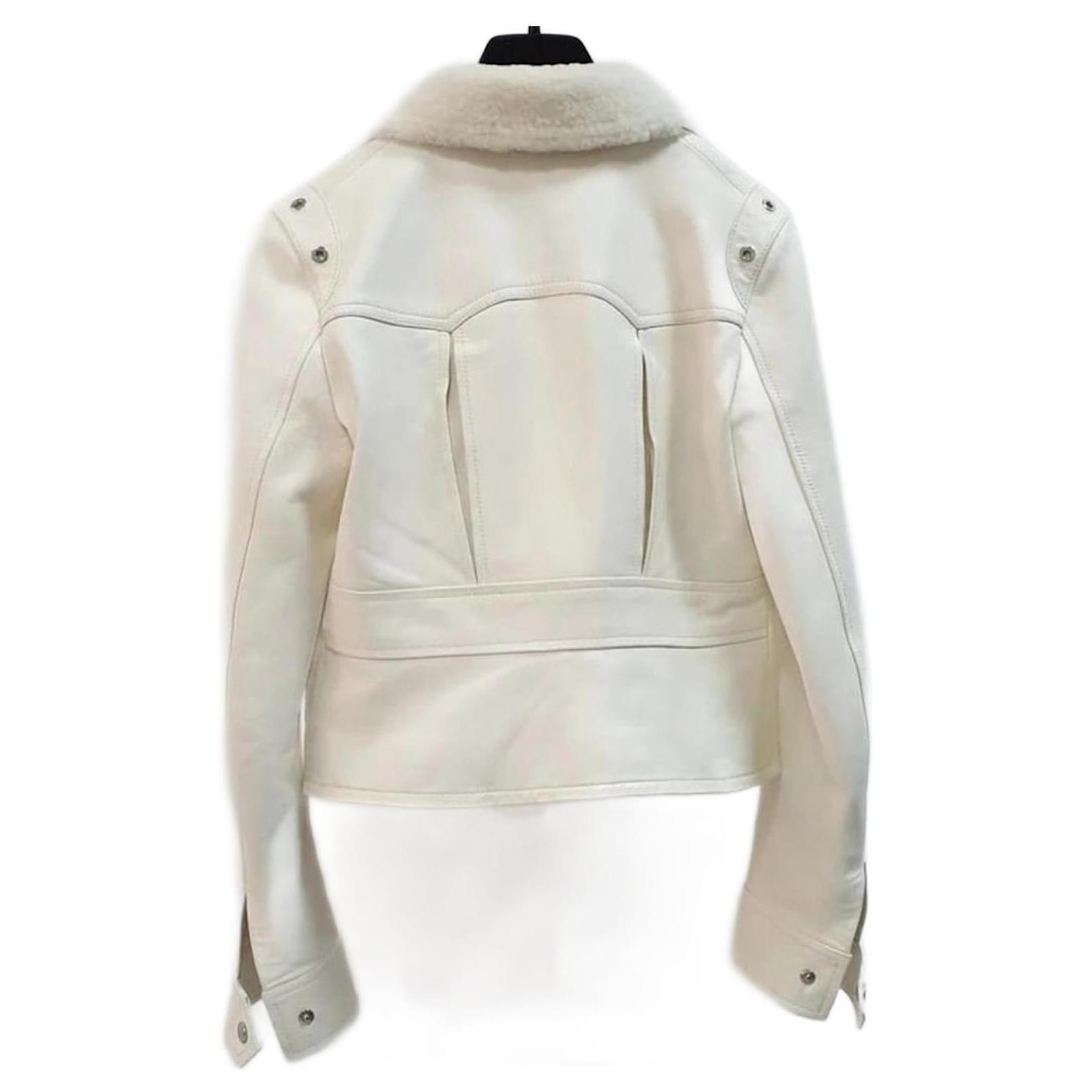 Louis Vuitton Fur Collar Ivory Leather Biker Jacket Beige ref