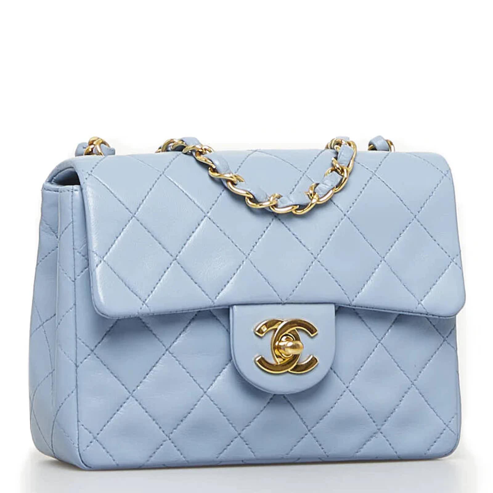 Chanel Mini Square Classic Single Flap Bag Blue Leather Pony-style