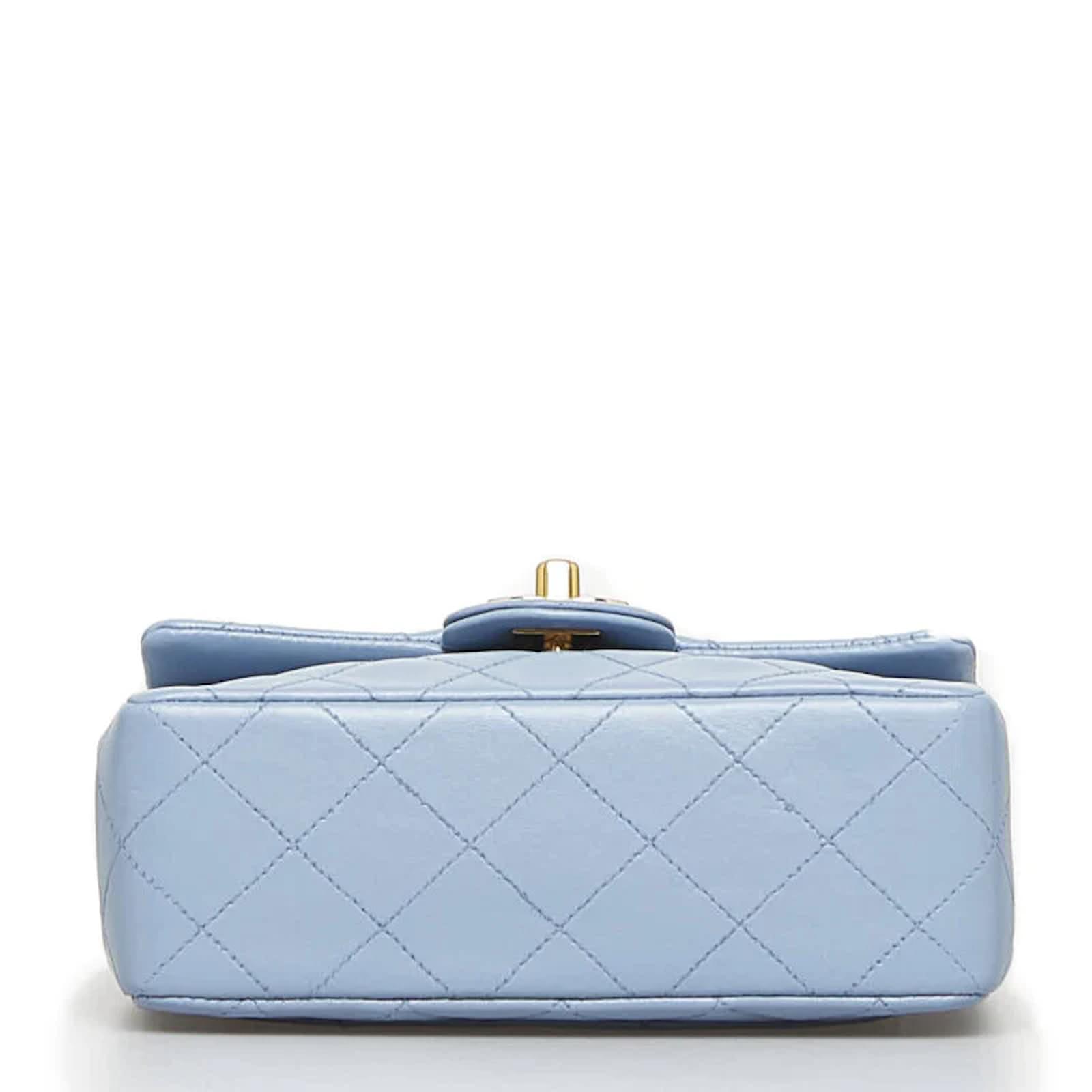 Chanel Mini Square Classic Single Flap Bag Blue Leather Pony-style