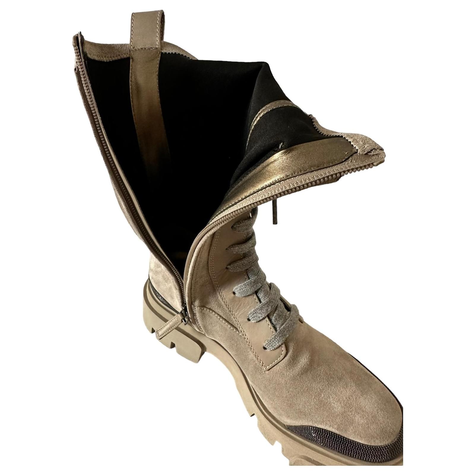 Brunello Cucinelli Stretch suede ankle boots Taupe ref