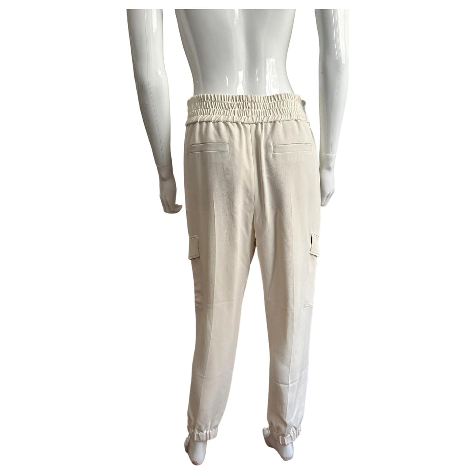 Brunello Cucinelli Ivory sill crepe cargo trousers Cream Silk ref.945730 -  Joli Closet