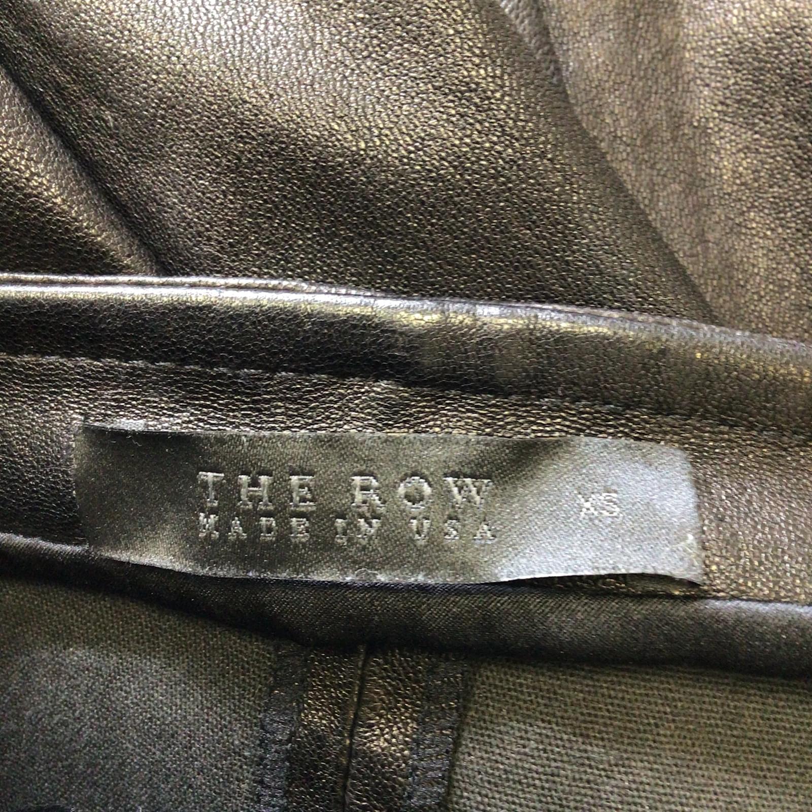 Pantalon En Cuir D'agneau THE ROW - Taille 6 - Jambes évasées Noir - Occasion Parfait état