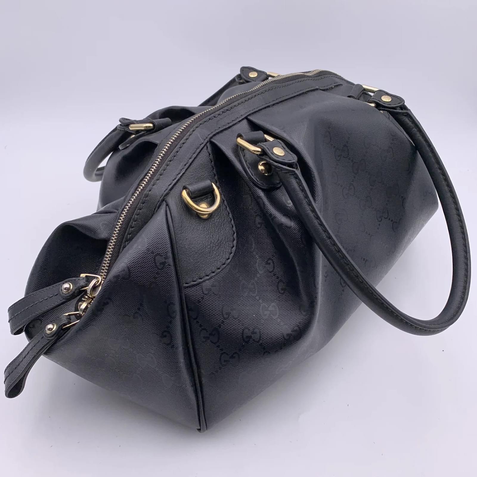 Medium Boston Bag in Monogram Leather Black