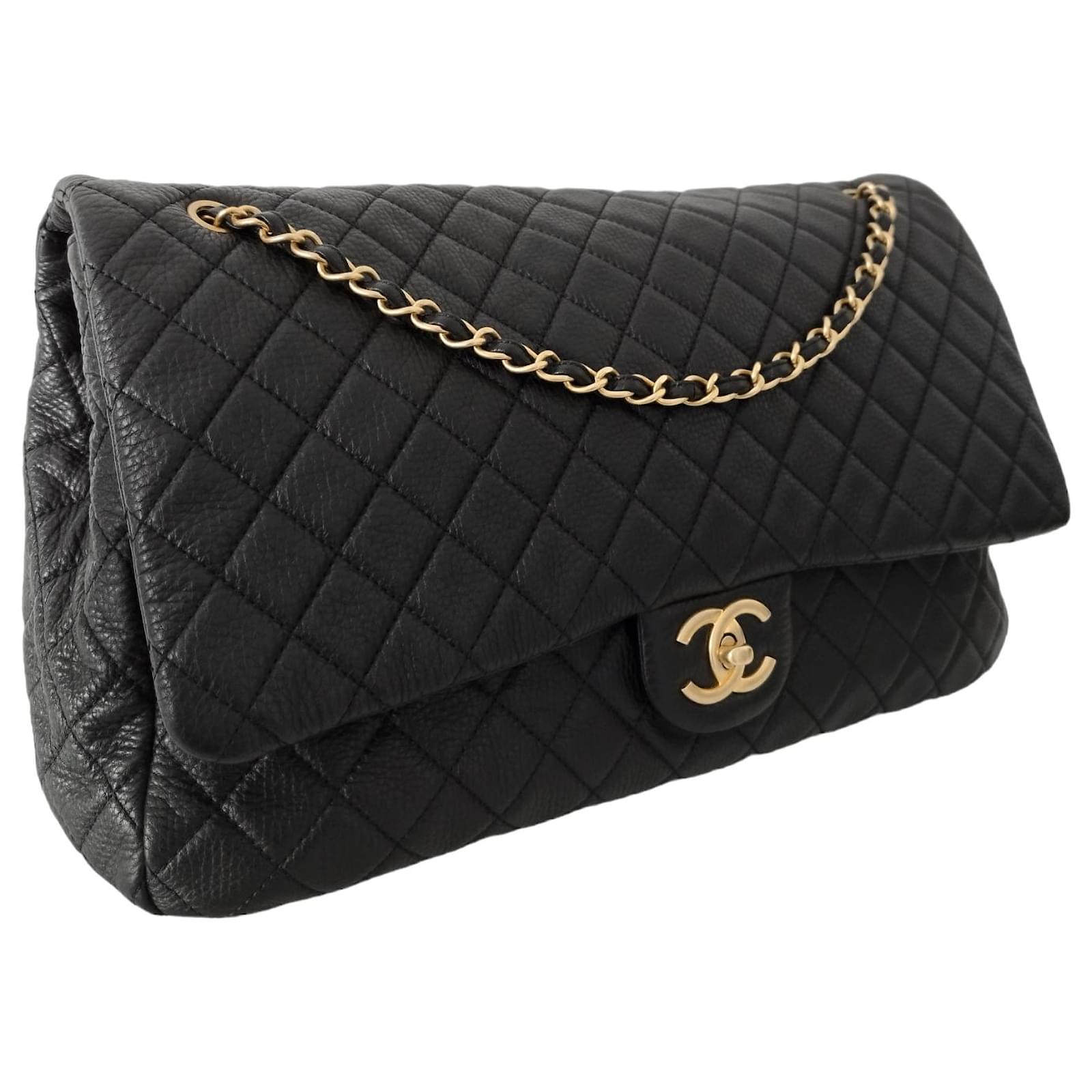 Timeless Chanel Classique XXL bag in black caviar leather ref