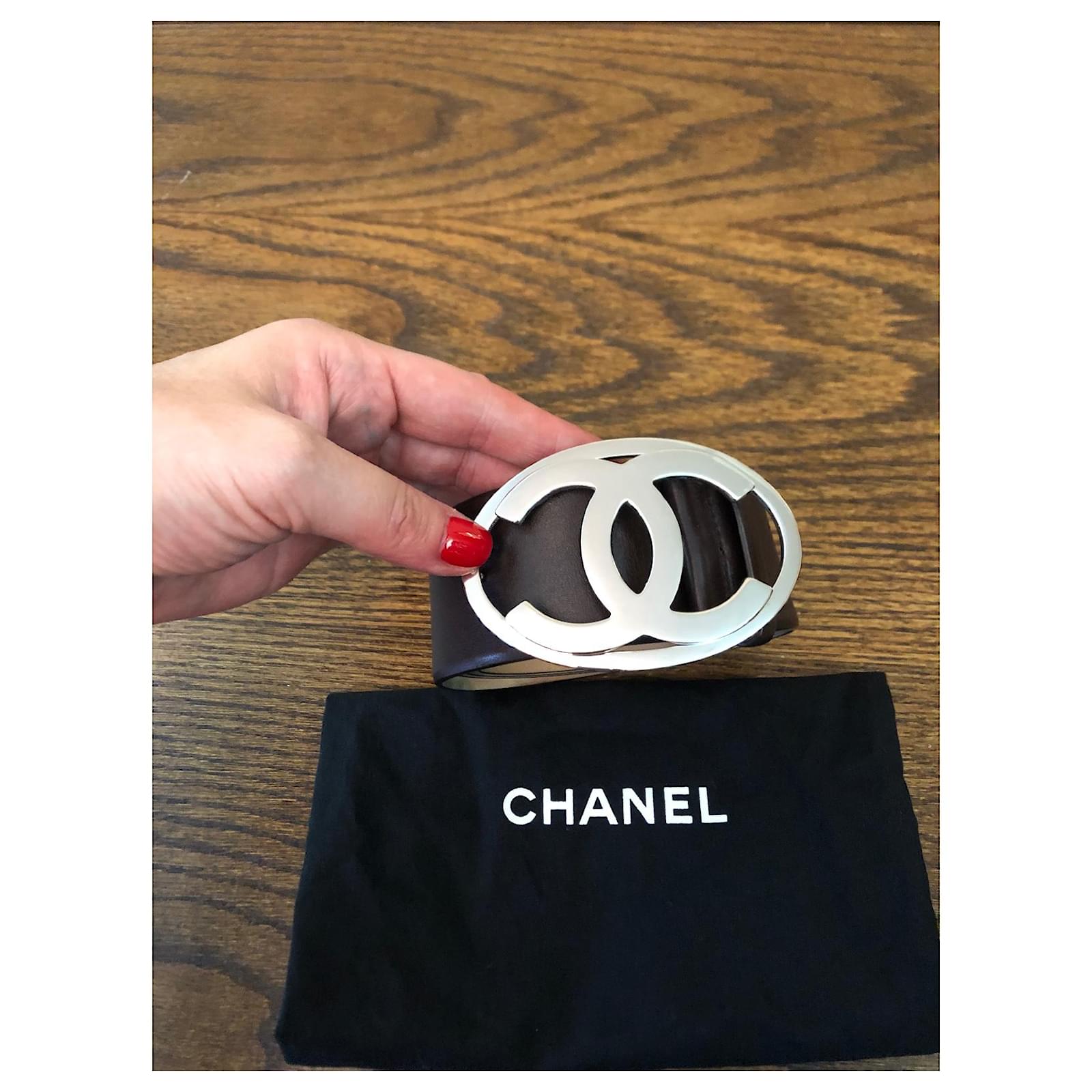 Chanel Silver CC Logo Caviar Belt