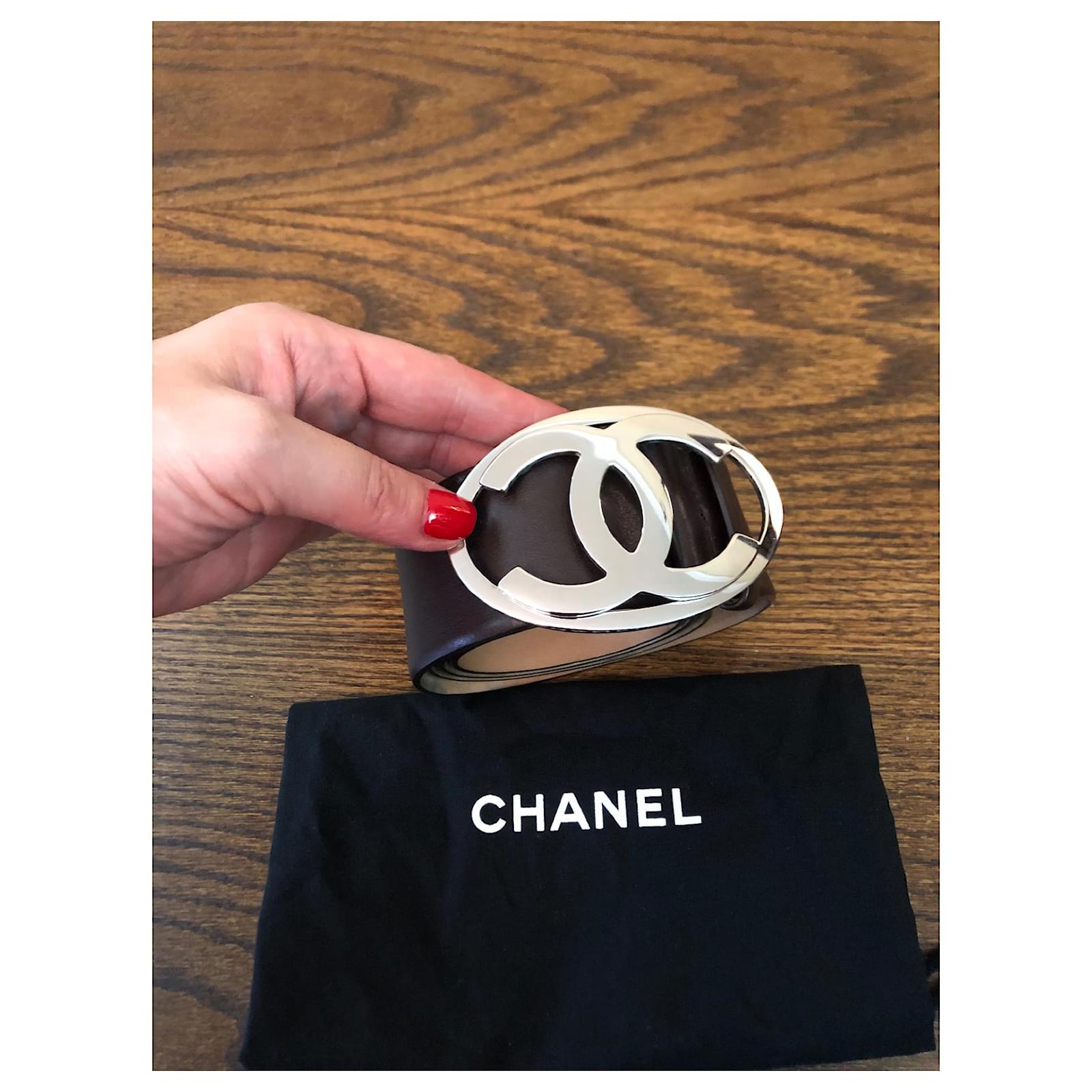 Chanel dark brown lambskin leather belt with silver CC buckle ref.947488 -  Joli Closet