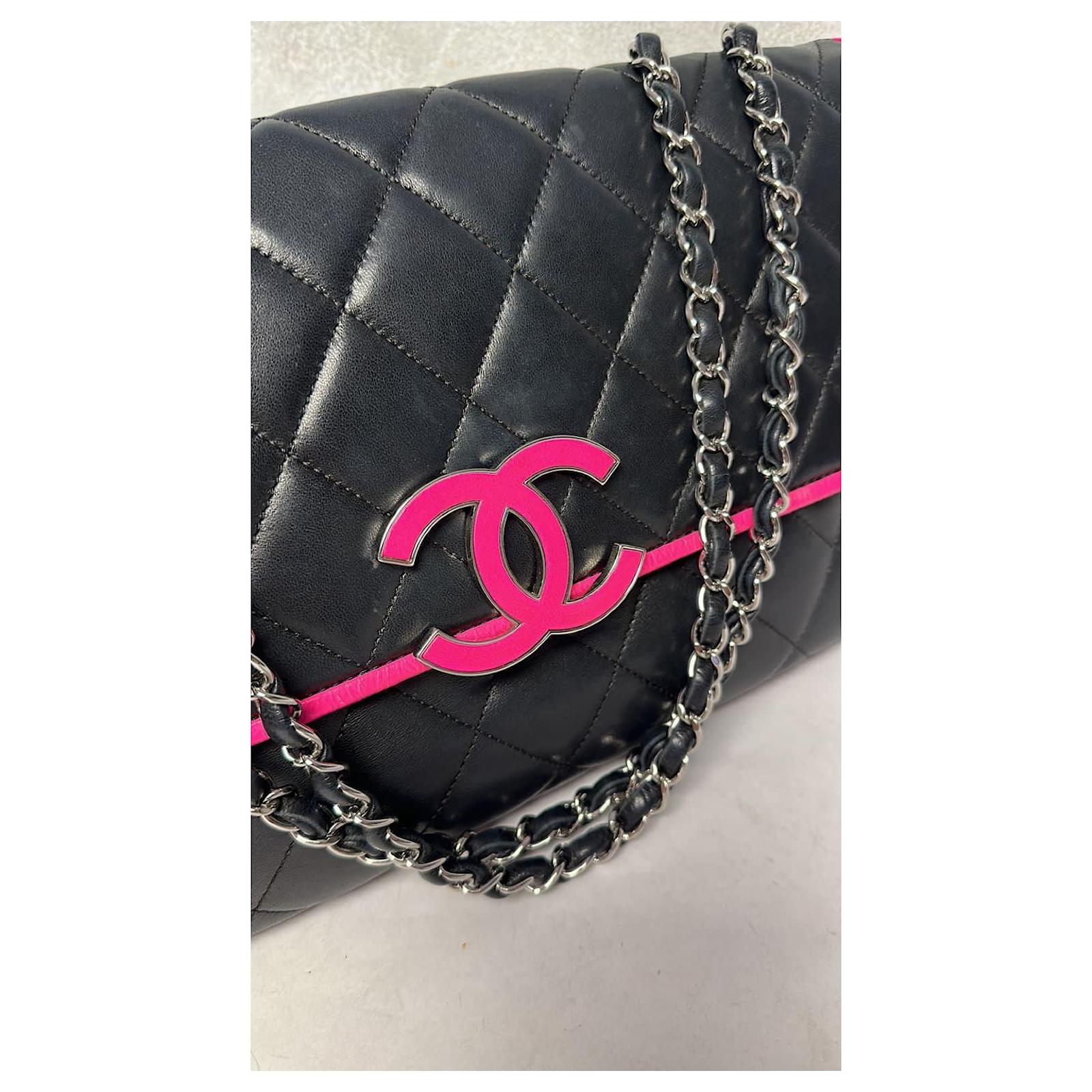 CHANEL JUMBO CRUISE BLACK & PINK LAMB FLAP Fuschia Leather