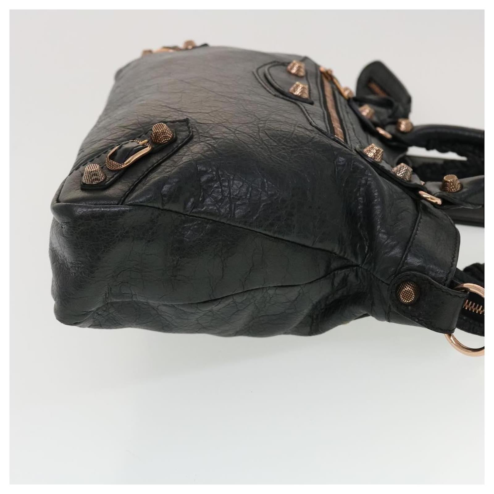 BALENCIAGA The Giant Town Hand Bag Leather 2way Black 240578 Auth