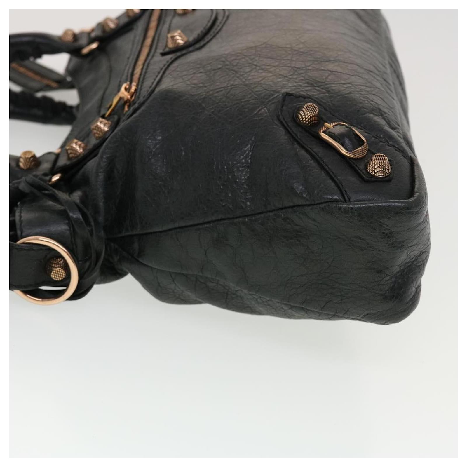 BALENCIAGA The Giant Town Hand Bag Leather 2way Black 240578 Auth