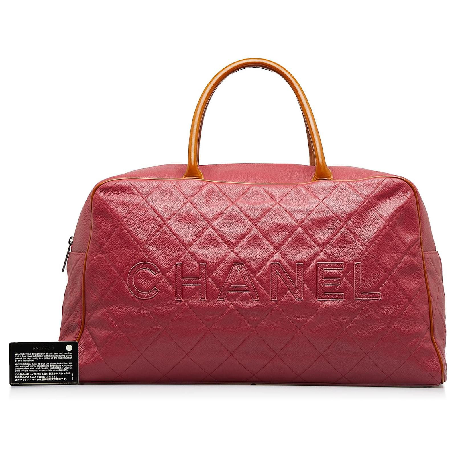 Chanel Red Quilted Caviar Grand Logo Duffle Bag Light brown