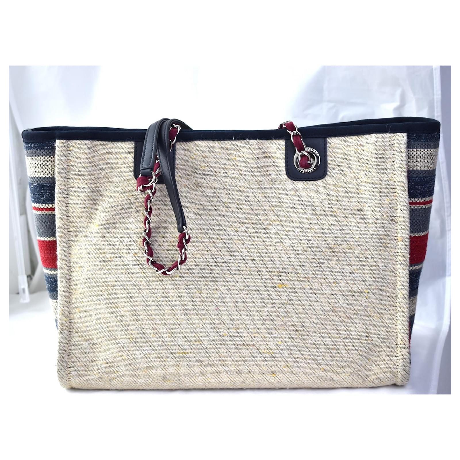 Chanel Deauville Tote Bag with card Multiple colors Beige Cloth