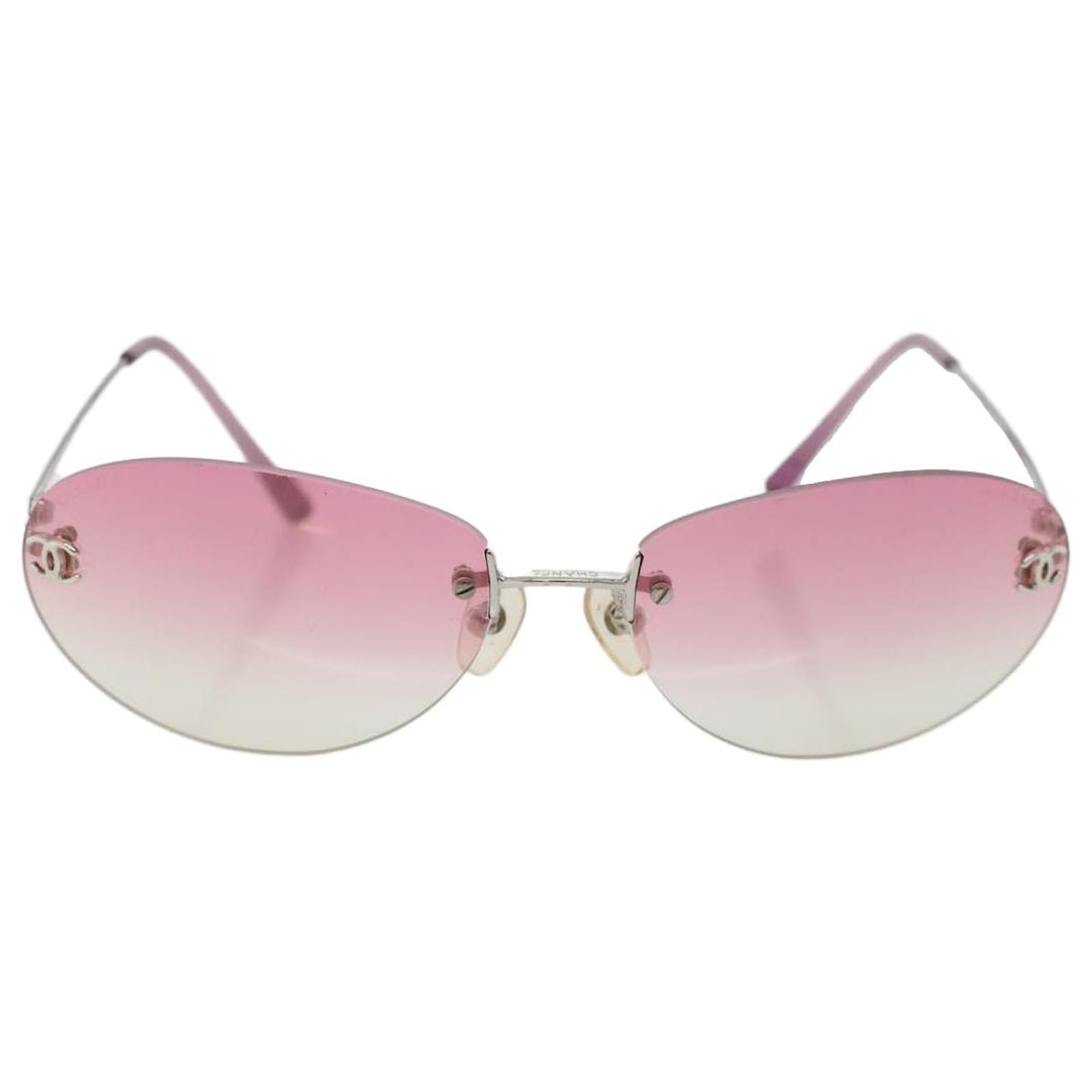 CHANEL Sunglasses Plastic Metal Pink Silver CC Auth am4455