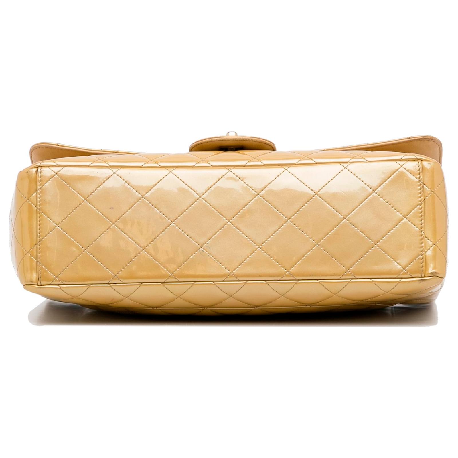 Chanel Gold Maxi Classic Patent Single Flap Golden Leather Patent