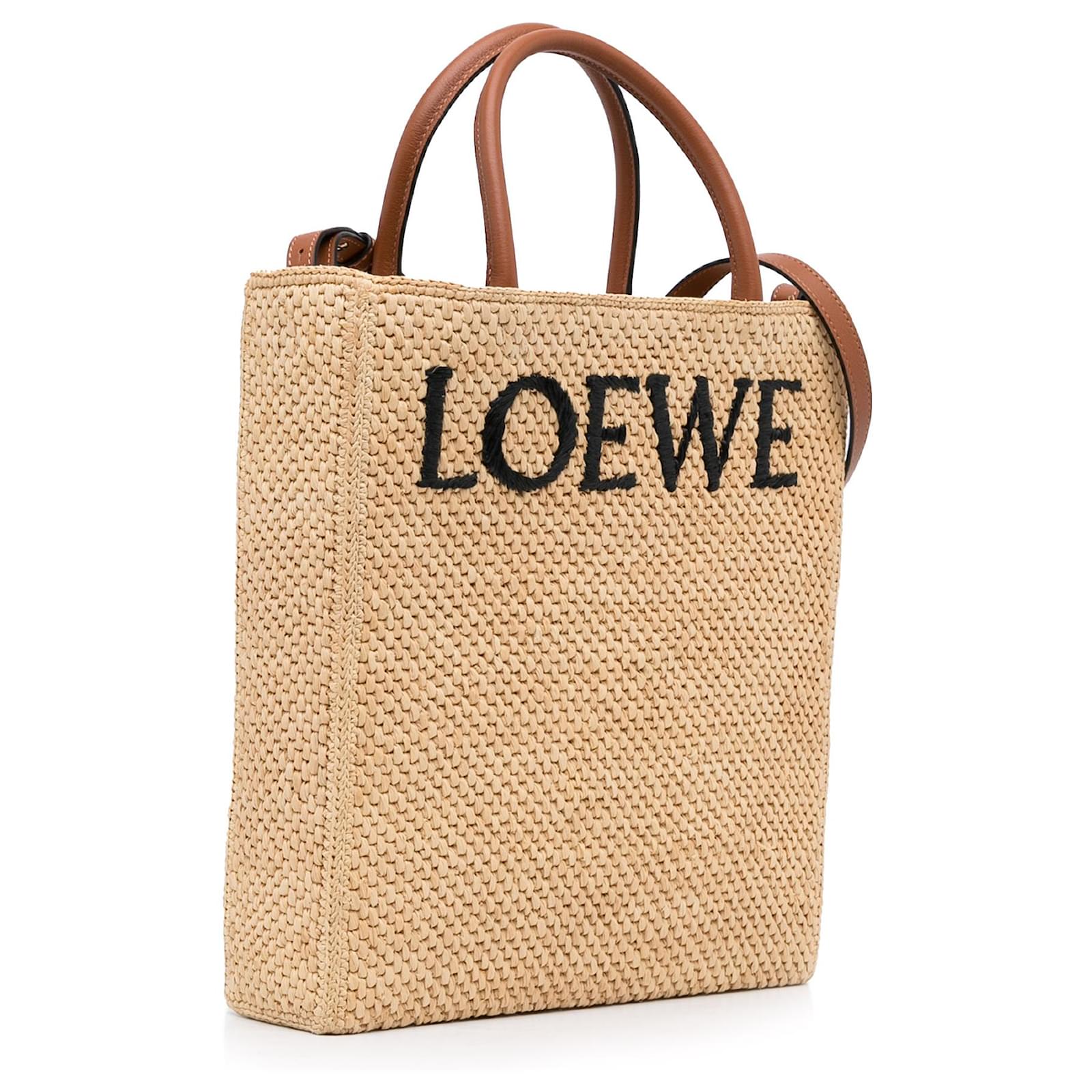 Loewe Brown Standard A4 Raffia Satchel Beige Pony-style calfskin ref ...