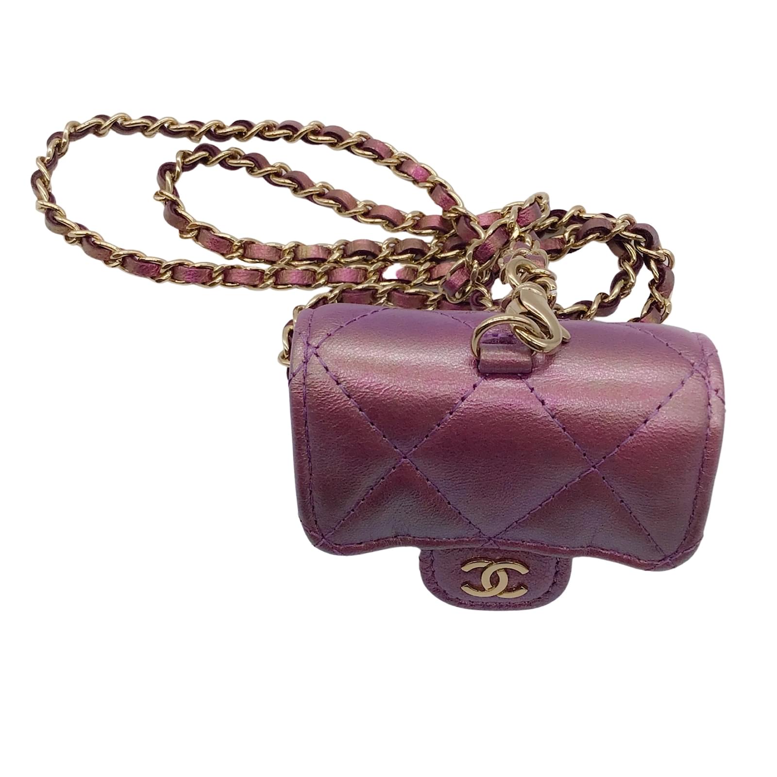 Chanel Purple / Light Gold CC Logo Chain Strap Quilted Iridescent Lambskin  Leather Airpods Pro Case / handbag ref.950789 - Joli Closet