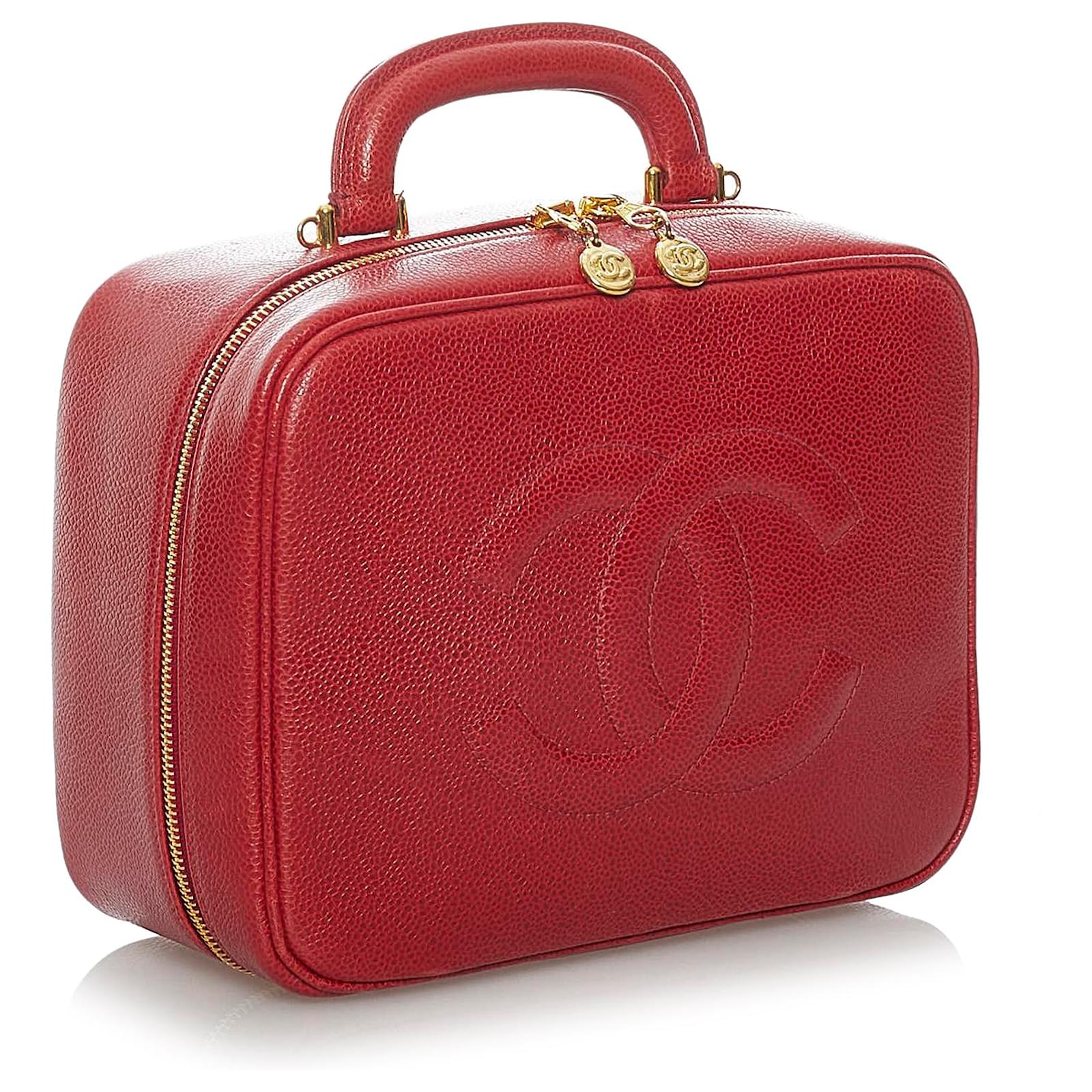 Chanel Red Caviar CC Lunch Box Vanity Case Leather ref.951532 - Joli Closet