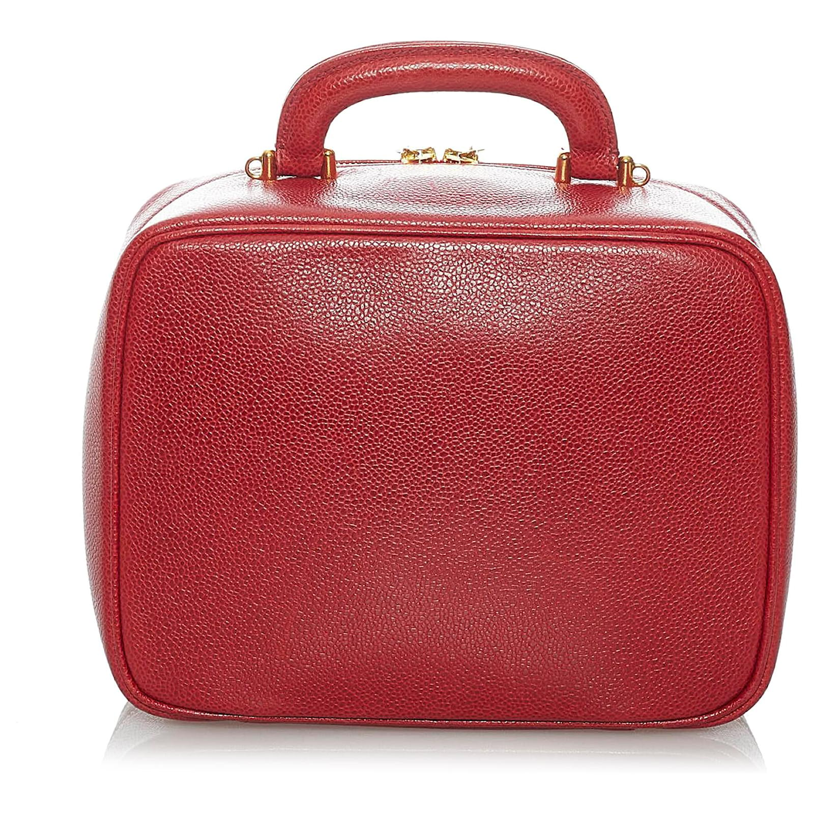 Chanel Red Caviar CC Lunch Box Vanity Case Leather ref.951532 - Joli Closet