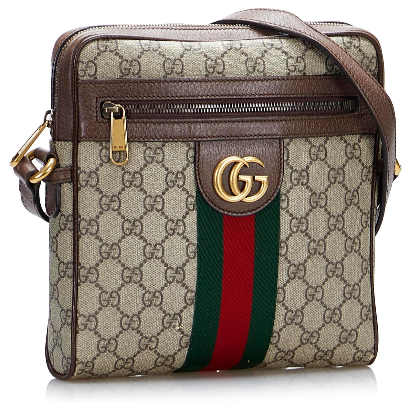 Gucci Ophidia GG Supreme Squared Zip Pouch Brown