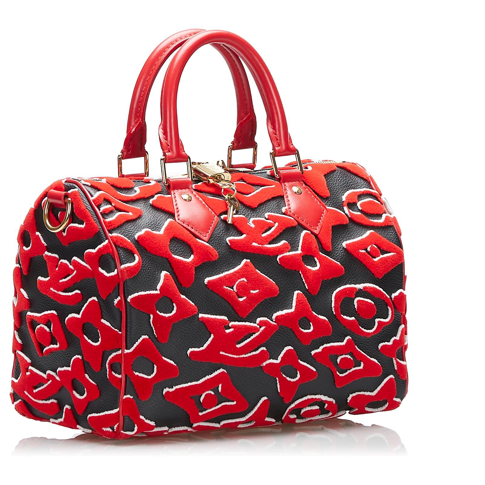 Louis Vuitton Speedy Bandouliere 25 Urs Fischer Black Red Handle Crossbody  Bag