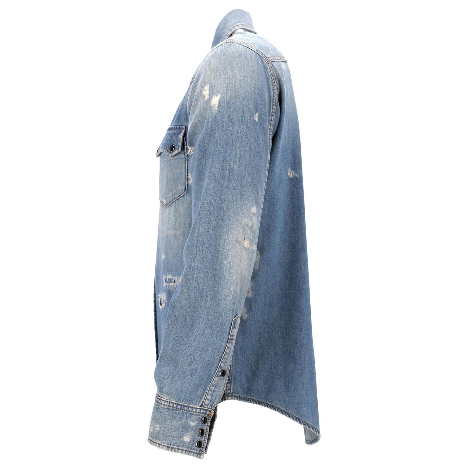 サンローラン　DISTRESSED DENIM MILITARY SHIRT サンローラン DISTRESSED DENIM MILITARY SHIRT Saint Laurent