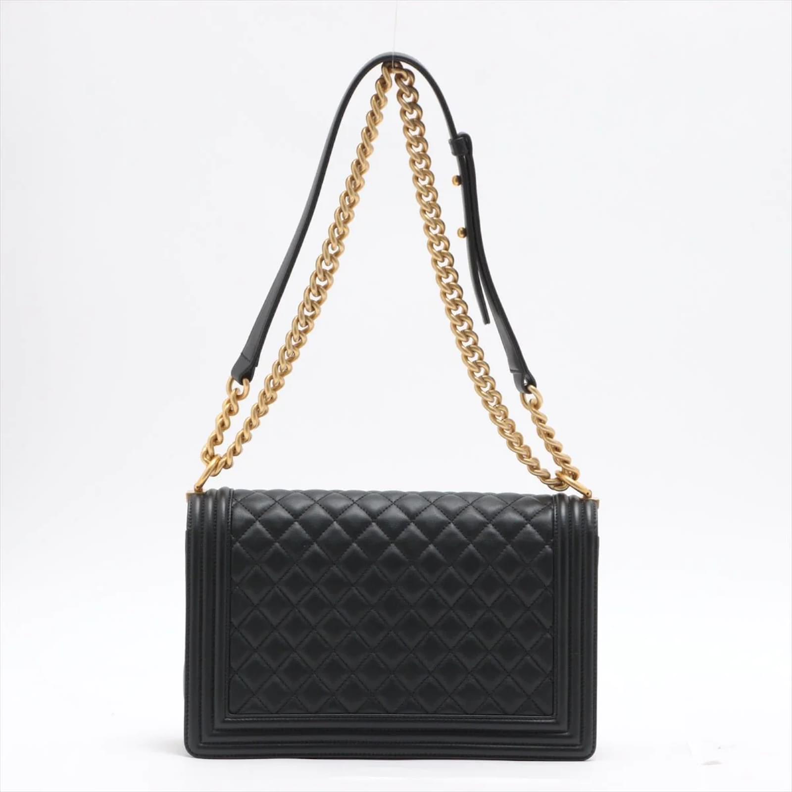 Chanel Chanel Black Ostrich Leather Shoulder bag purse gold chain CC ...