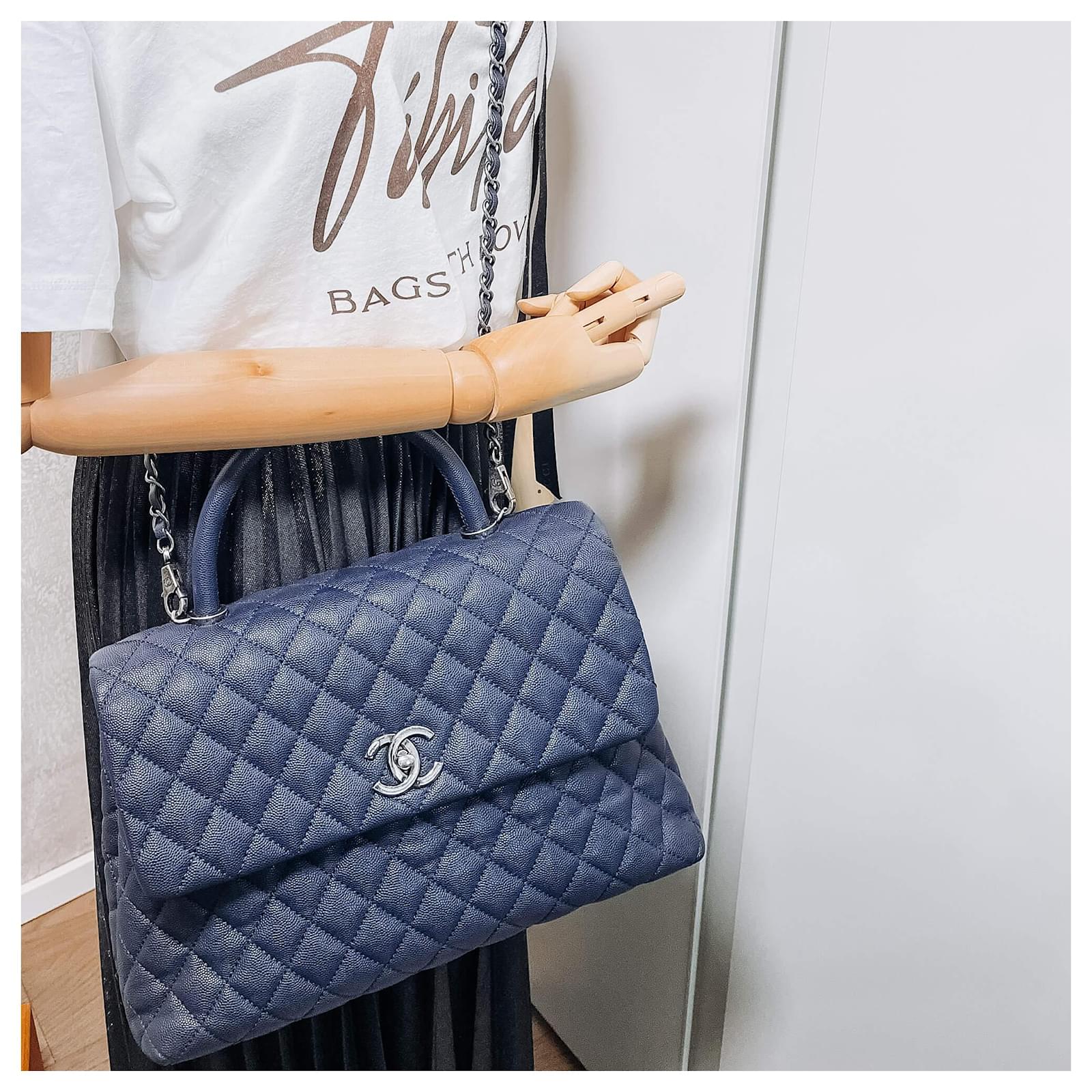 Chanel Blue Quilted Caviar Leather Mini Coco Handle Bag - Yoogi's Closet