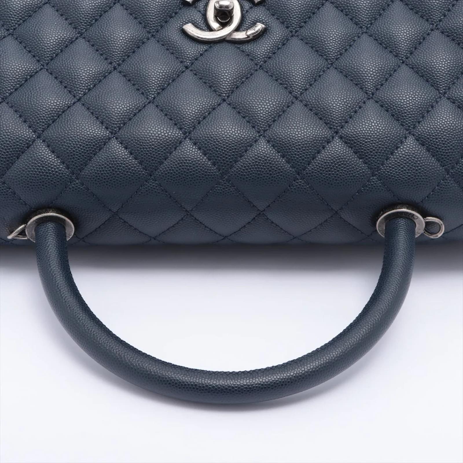 Handbags Chanel Coco Handle Large Caviar 2way Navy Blue Ruthenium