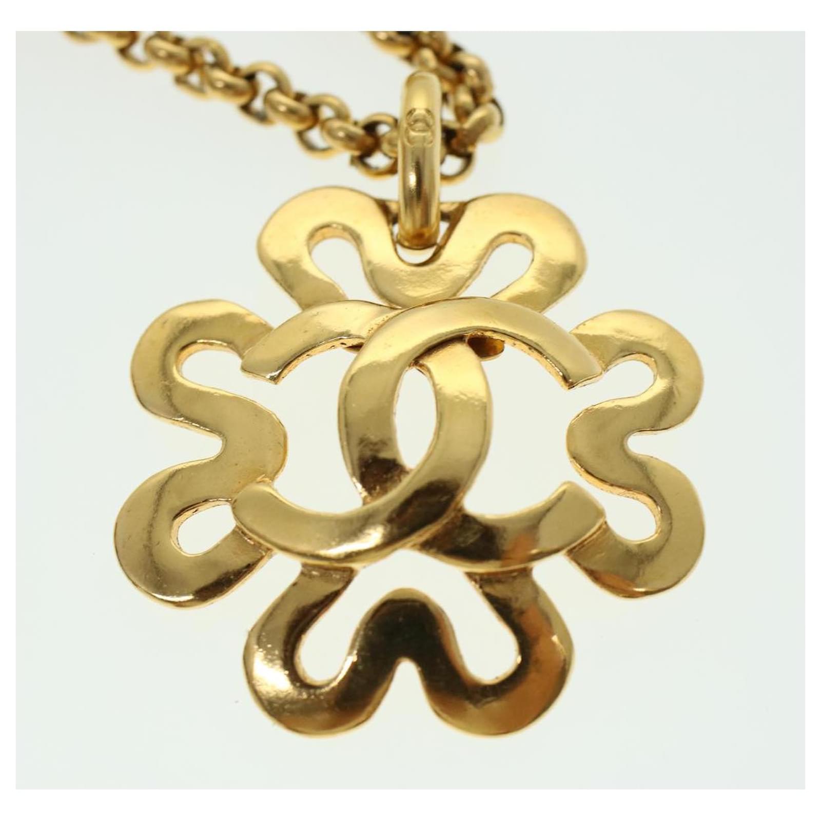 Chanel Vintage Chanel Four Leaf Clover & CC Logo Gold-Tone Long Chain