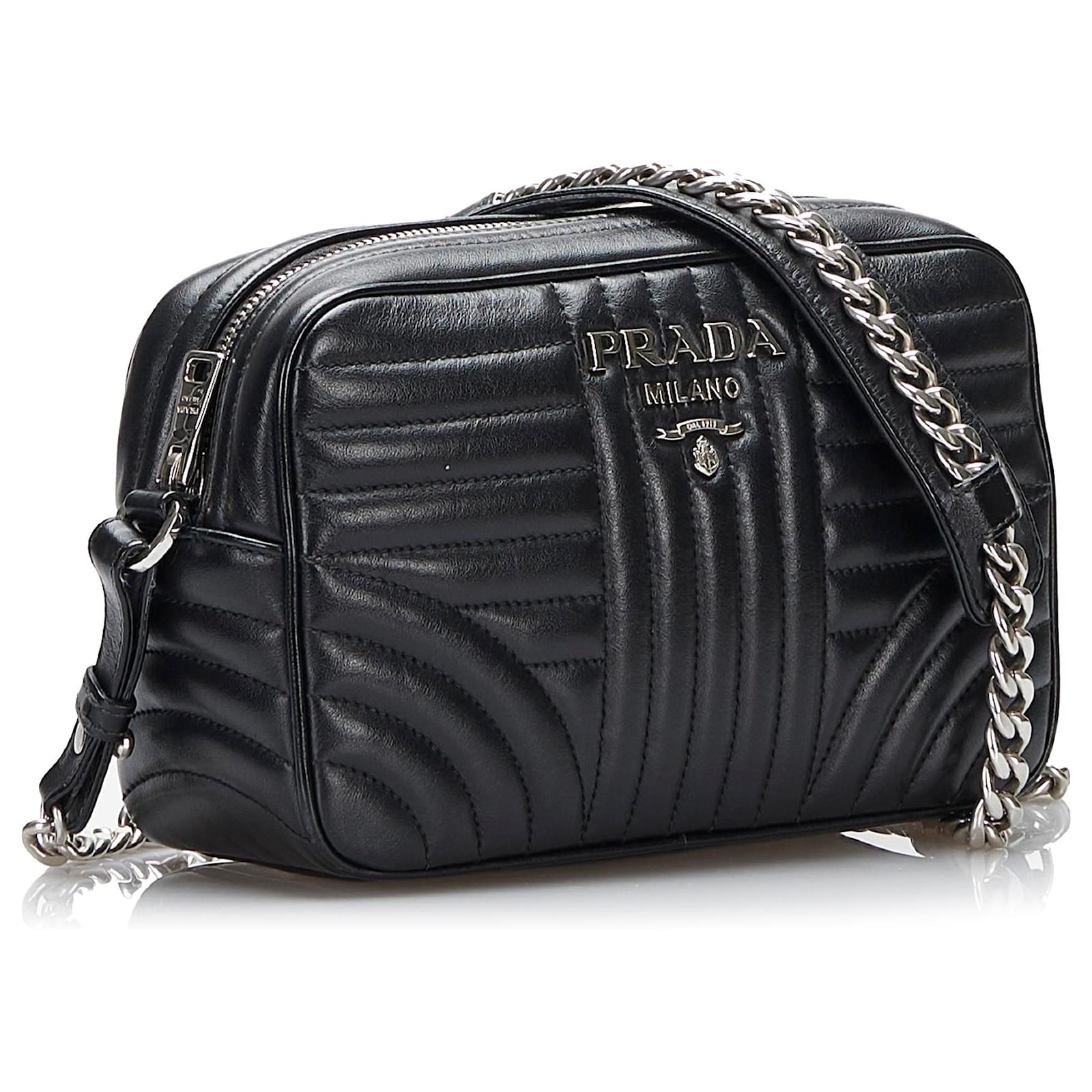 Prada Black Soft Calf Diagramme Crossbody Bag Leather Ponystyle