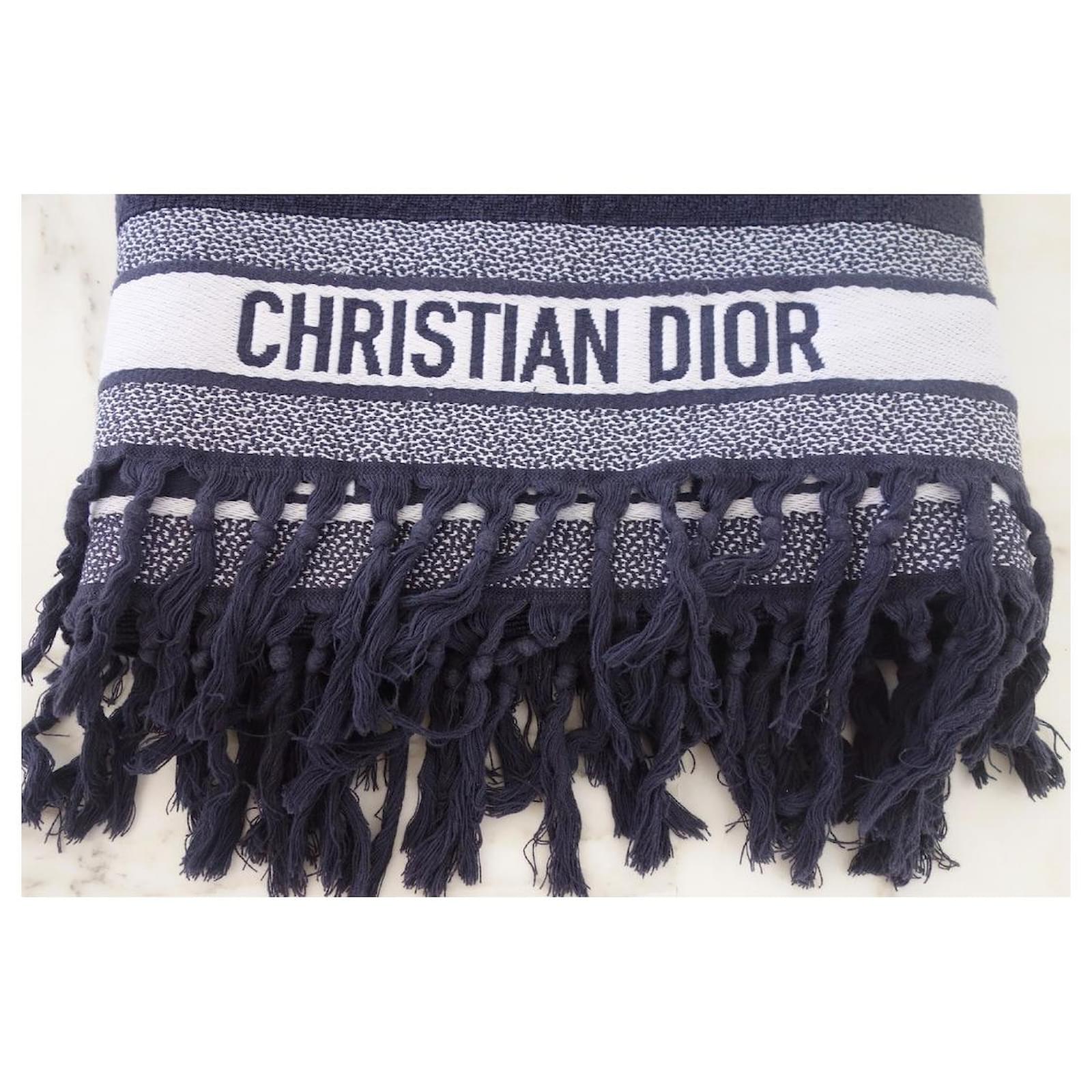 100% Christian Dior Toile de Jouy Reverse Beach Towel Navy Blue
