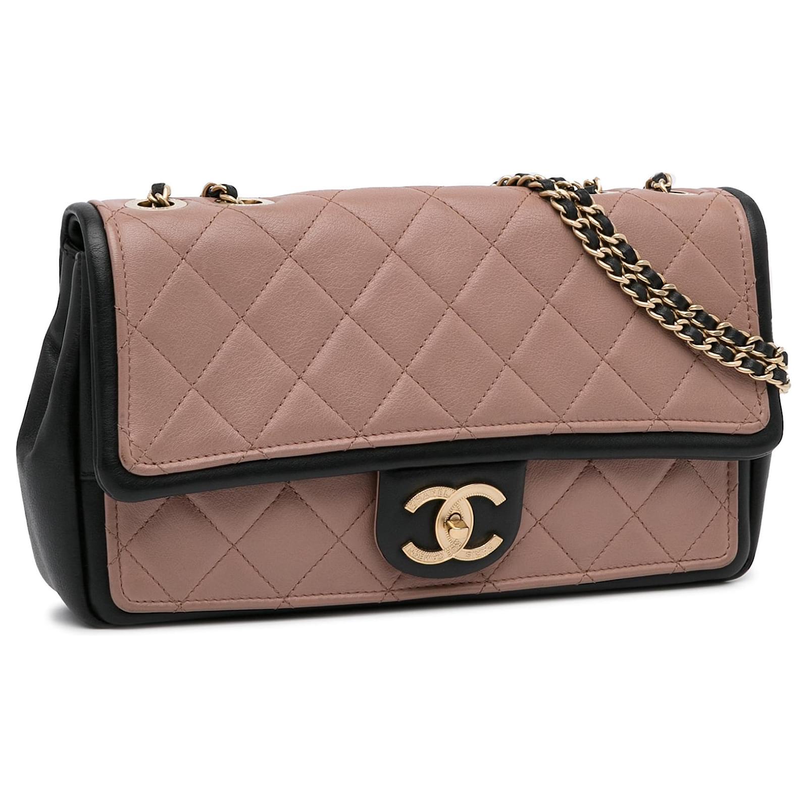 Chanel White/Black Quilted Leather Medium Graphic Flap Bag
