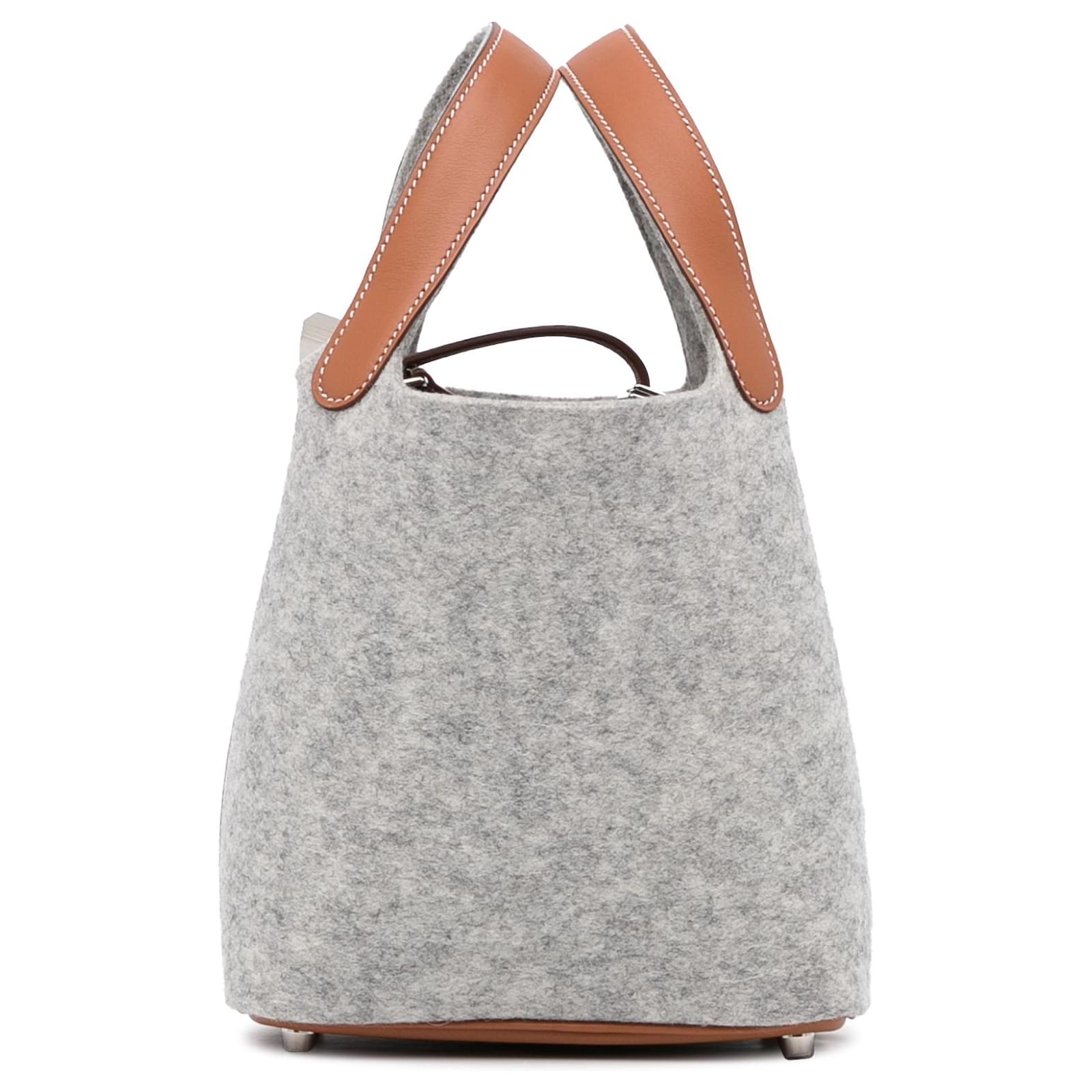 Hermès Hermes Gray Feutre Picotin Lock 18 Grey Leather Wool Pony-style ...