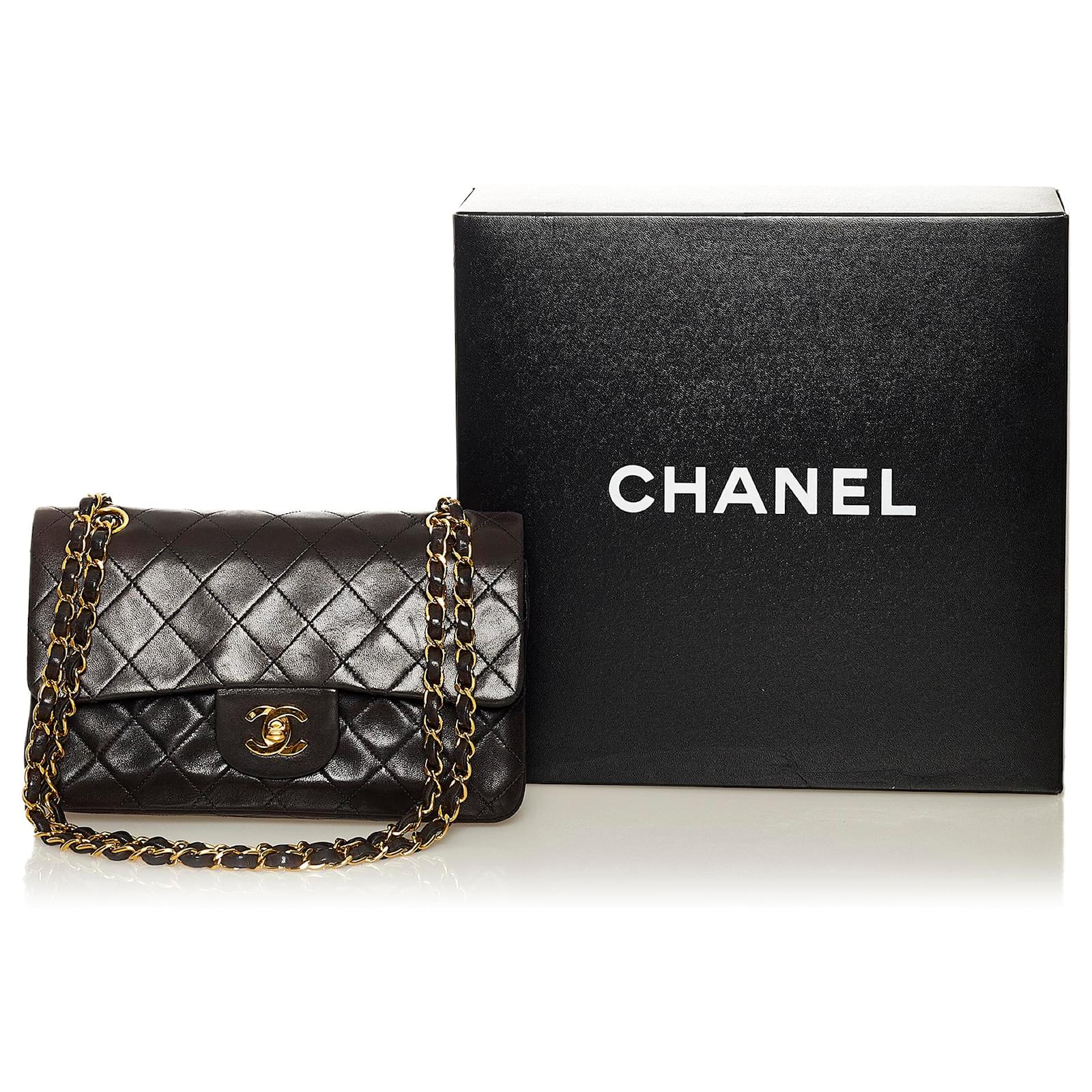 Chanel Black Small Classic Lambskin Double Flap Leather ref.954699