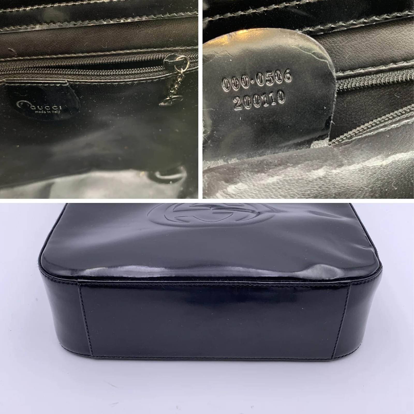 Gucci Vintage Black Patent Leather Structured GG Logo Shoulder Bag