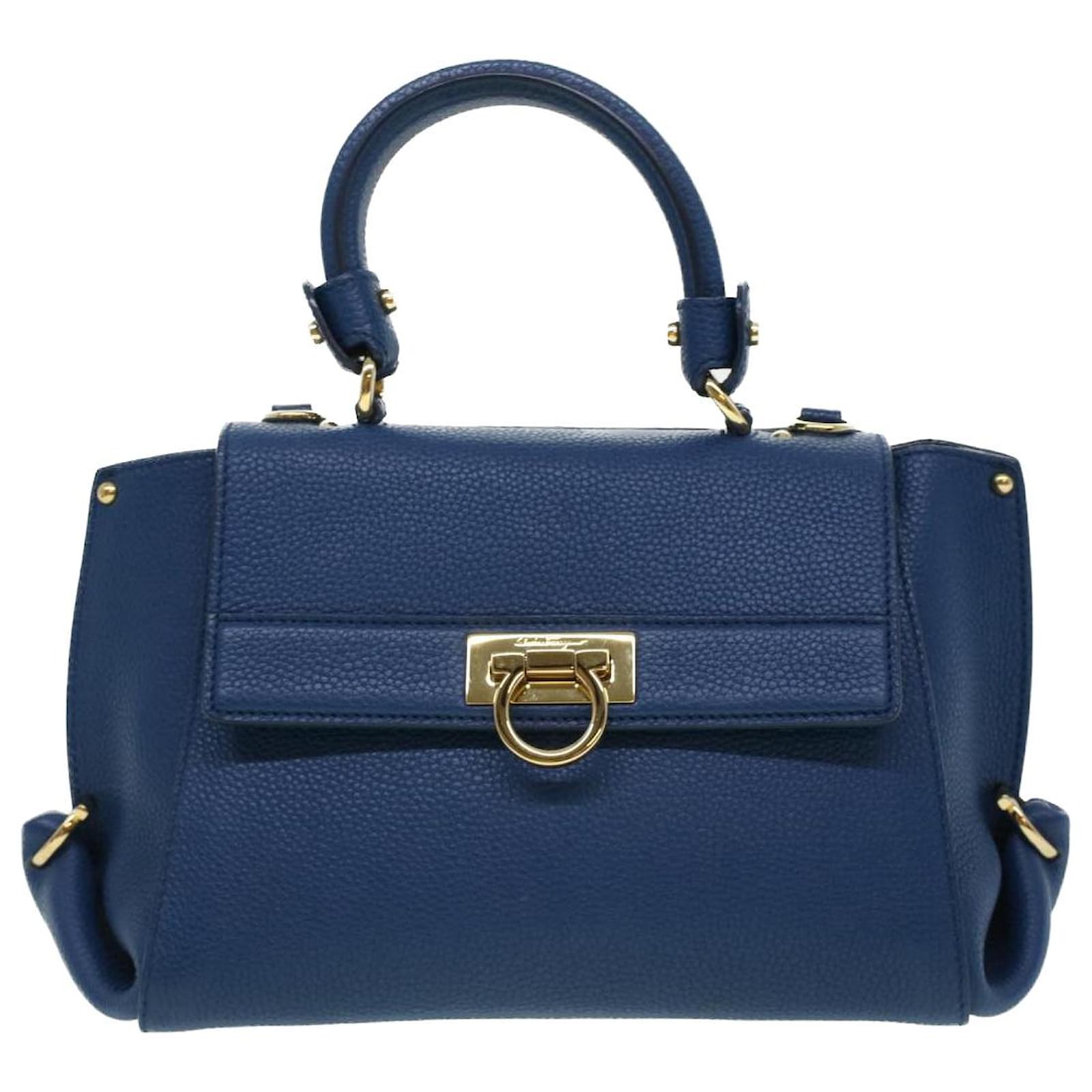 Salvatore Ferragamo Sofia Hand Bag Leather 2way Blue FZ-21 F628