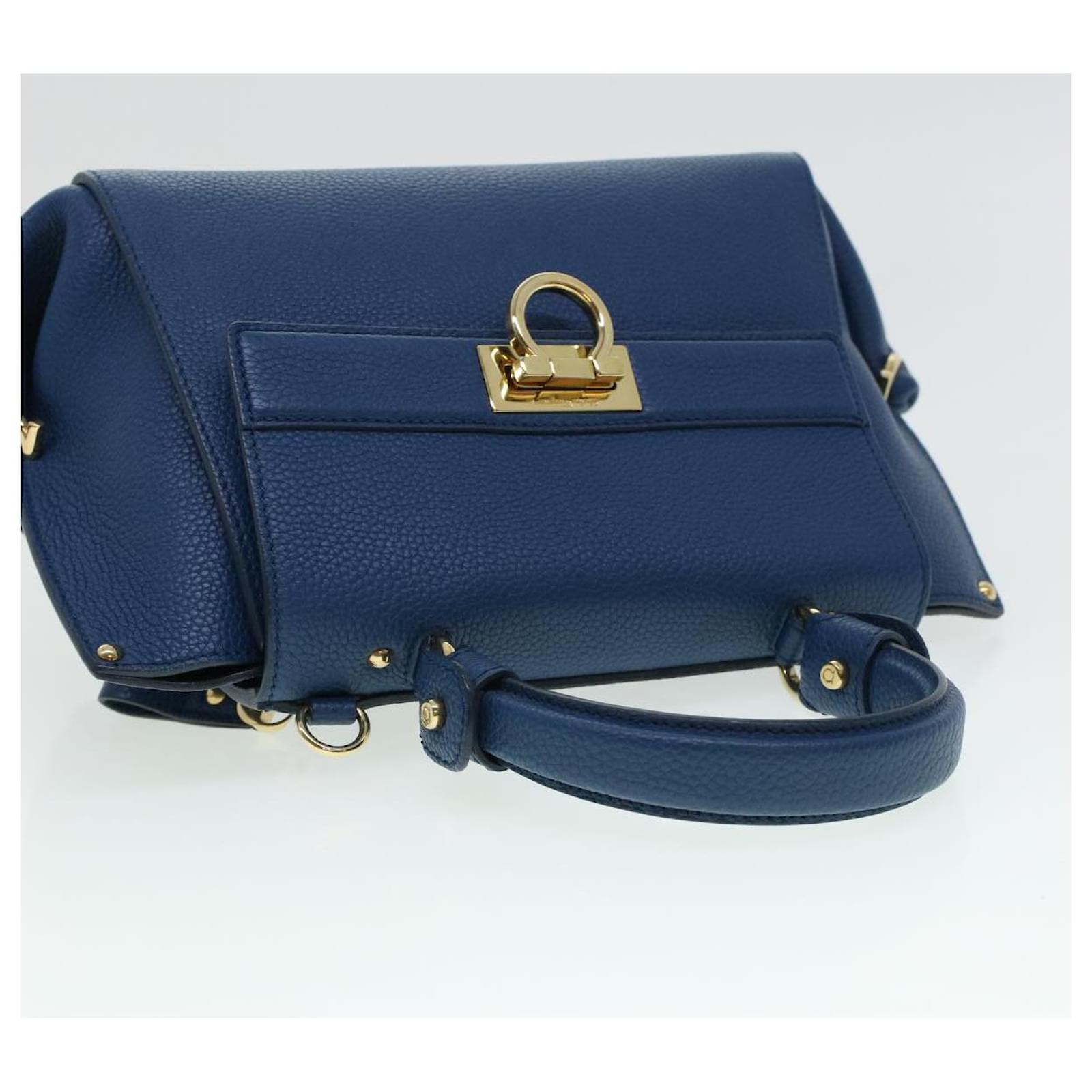 Salvatore Ferragamo Sofia Hand Bag Leather 2way Blue FZ-21 F628